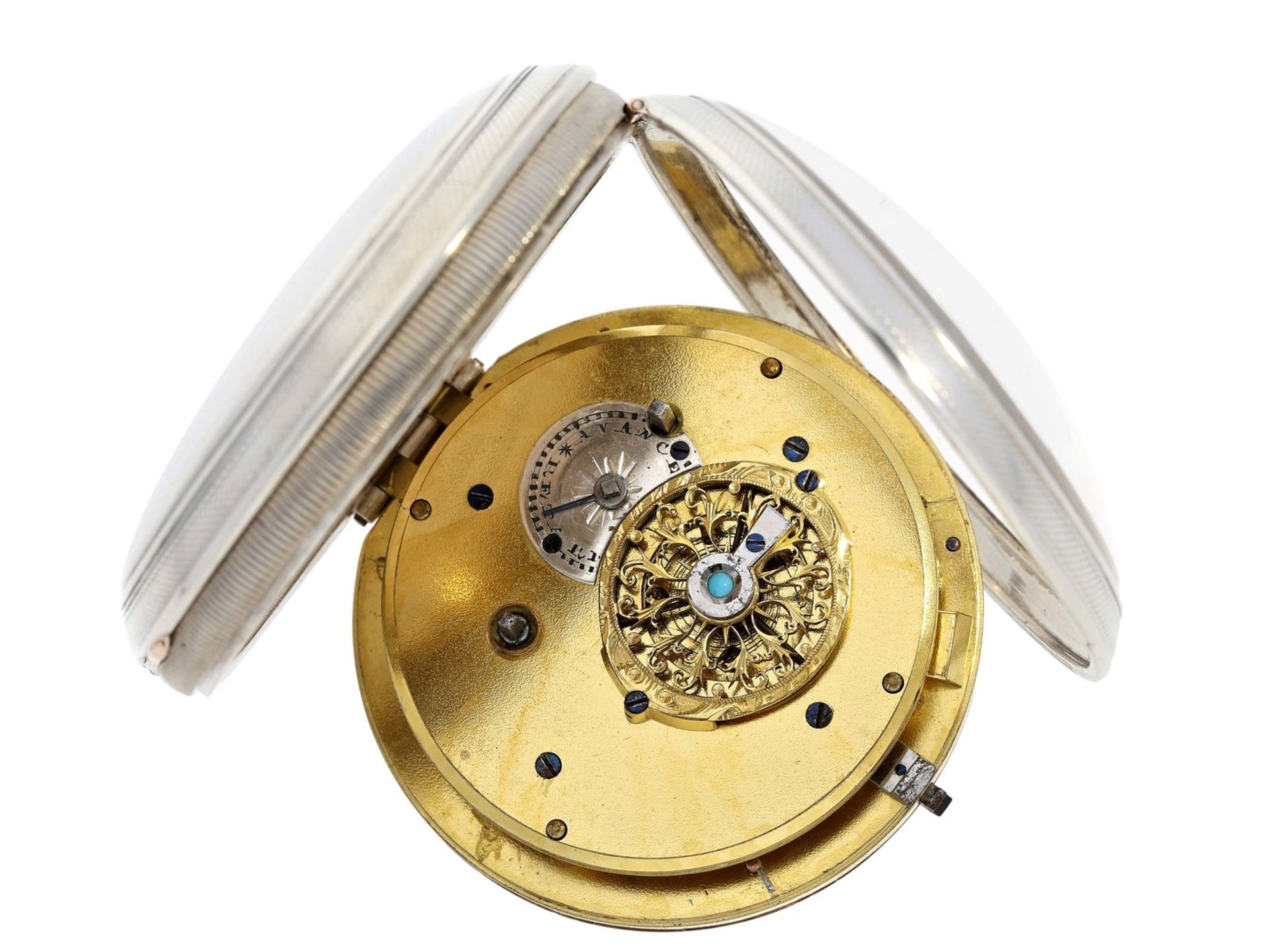 Taschenuhr: große, qualitätsvolle französische Taschenuhr mit Alarm auf Glocke, ca. 1800Ca. Ø56mm, - Bild 3 aus 3