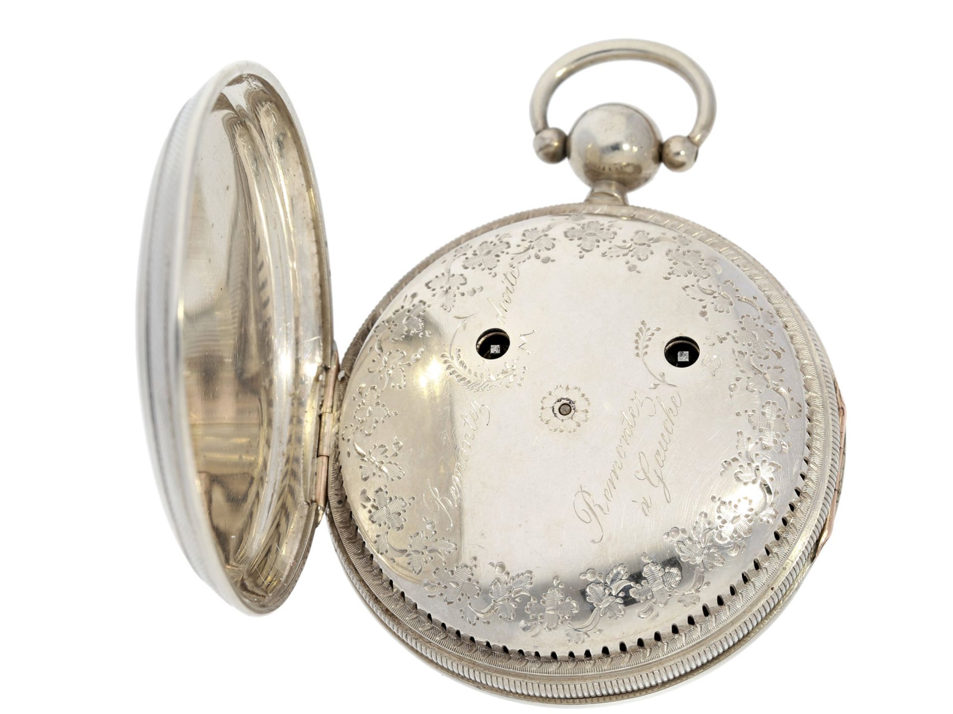 Taschenuhr: große, qualitätsvolle französische Taschenuhr mit Alarm auf Glocke, ca. 1800Ca. Ø56mm, - Bild 2 aus 3
