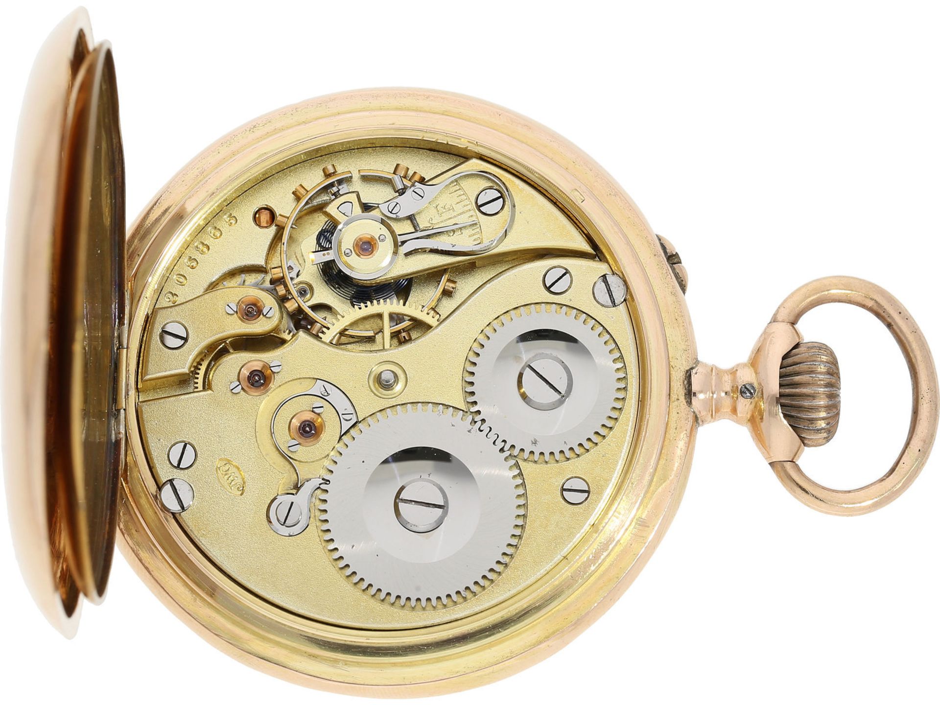 Taschenuhr: rotgoldene Herrentaschenuhr von IWC Schaffhausen, ca.1899Ca. Ø51mm, ca. 95g, 14K - Bild 3 aus 5