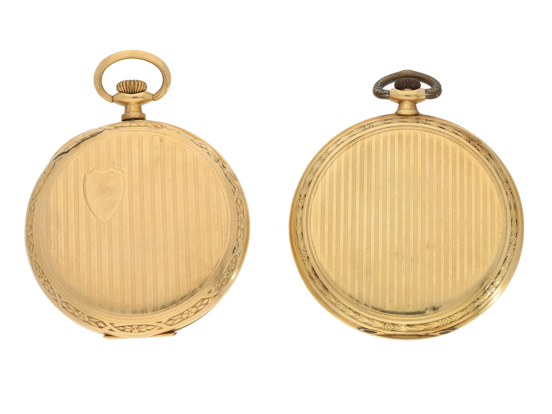 Taschenuhr: 2 goldene Frackuhren aus der Zeit des Art déco, beide Uhren bezeichnet "Chronometer"1. - Bild 2 aus 3