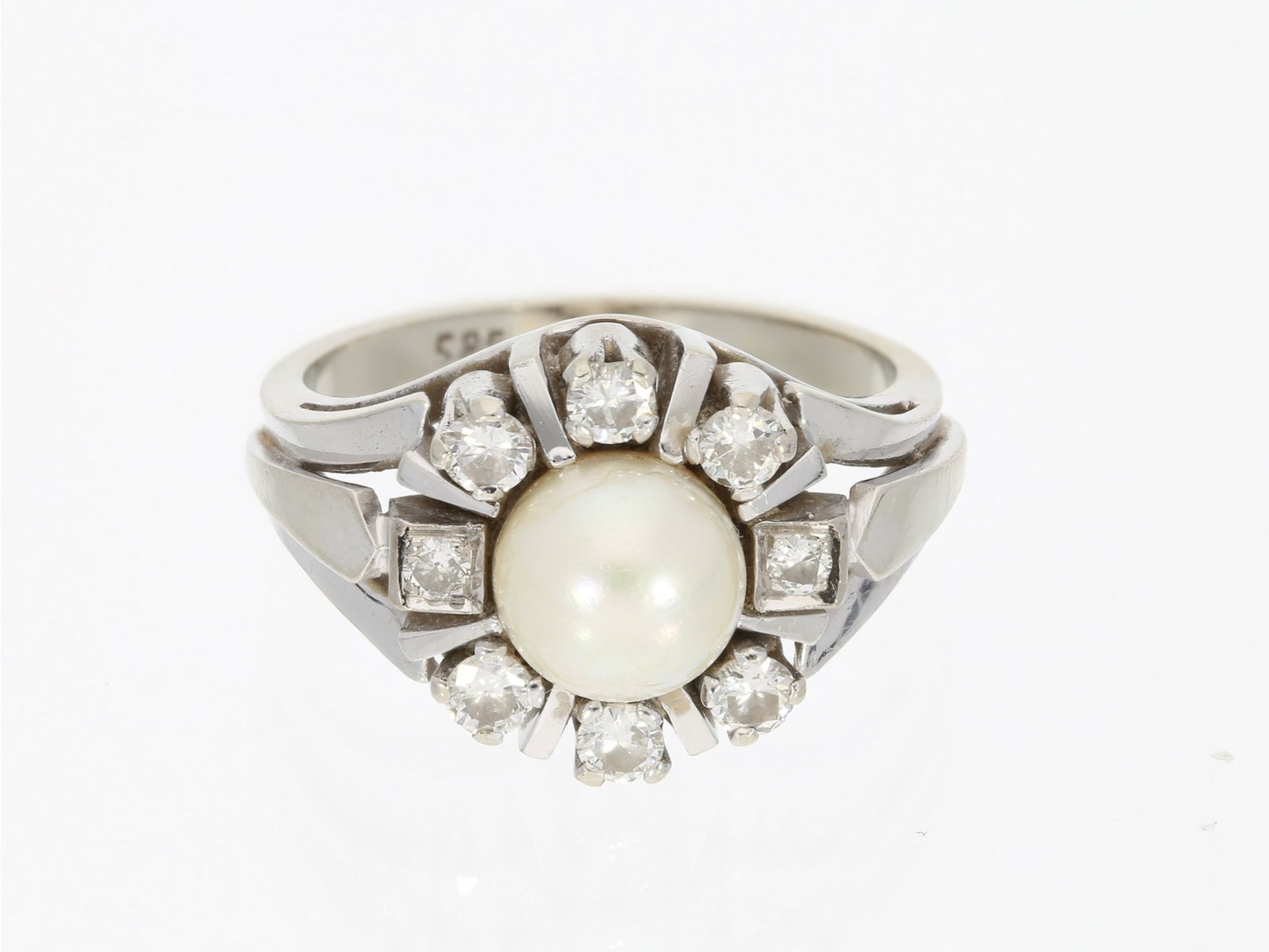 Ring: handgearbeiteter vintage Perl/Brillant-Goldschmiedering, 0,35ctCa. Ø16,5mm, RG52, ca. 6,8g,