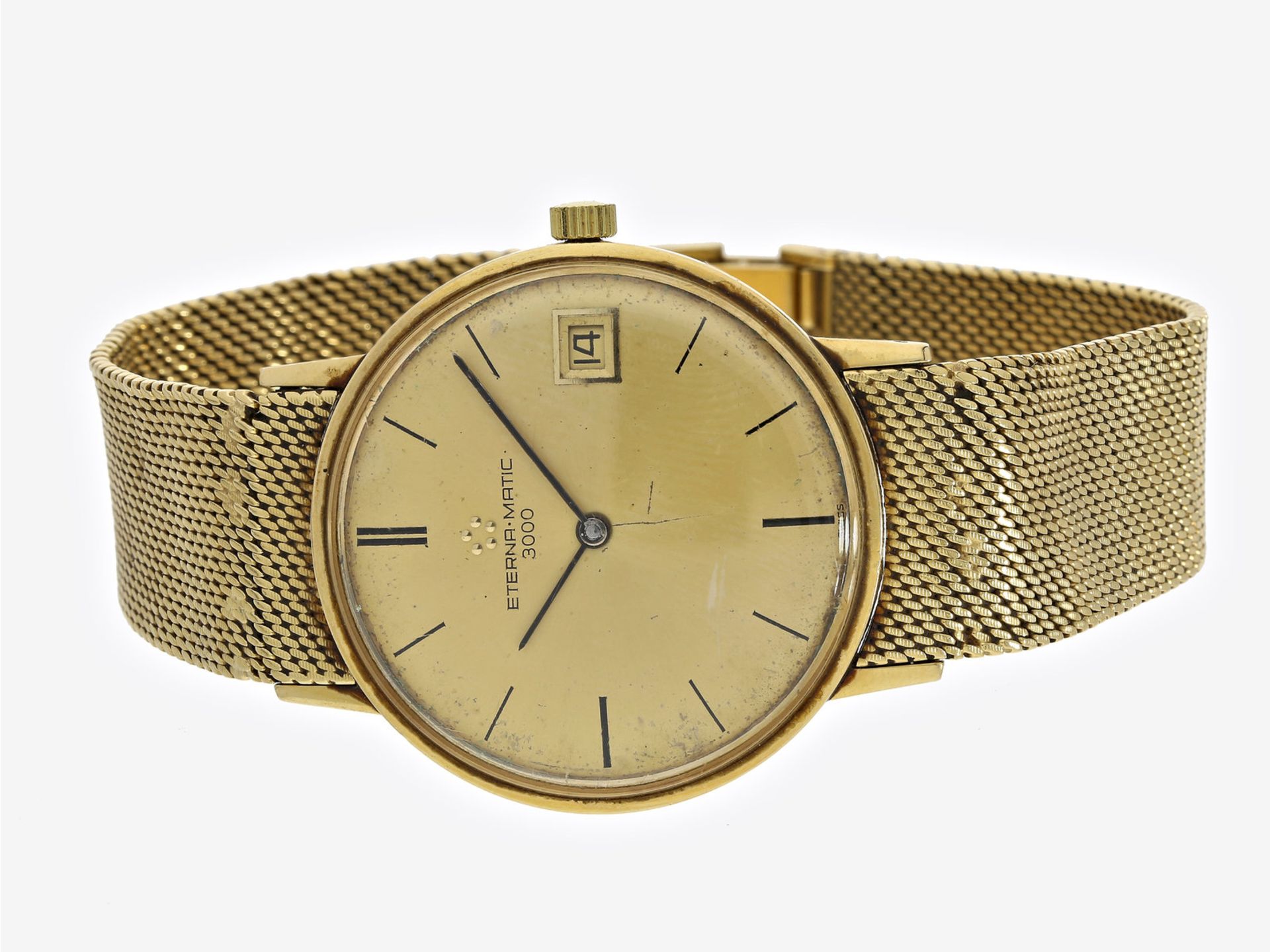 Armbanduhr: automatische vintage Herrenuhr in der hochwertigen 18K Vollgold-Version, Eterna-Matic