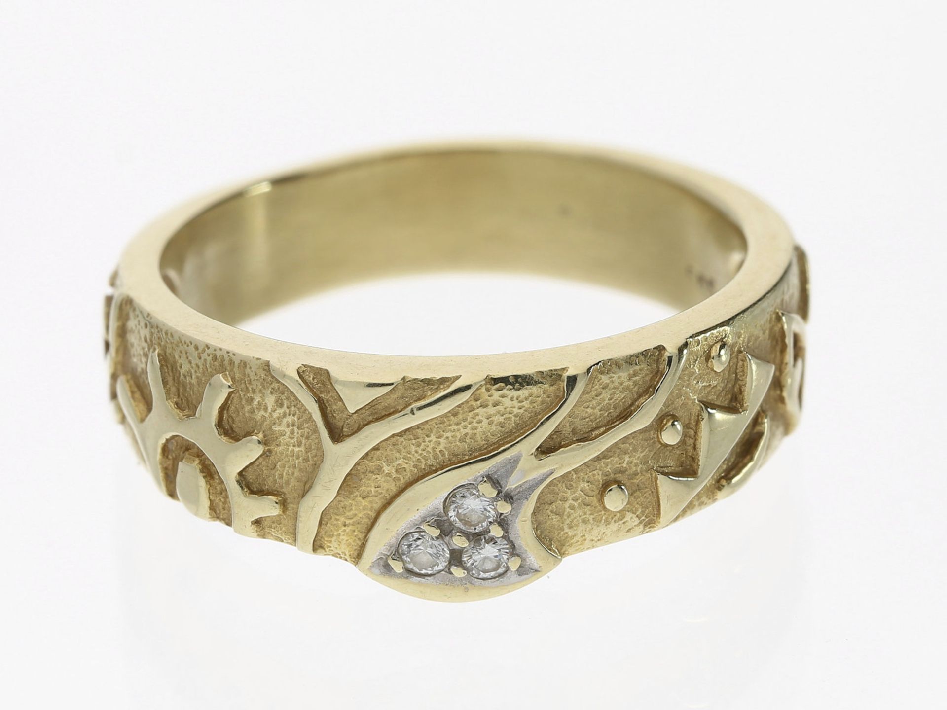 Ring: solider vintage Goldschmiedering mit Brillantbesatz, 14K GoldCa. Ø18,5mm, RG58, ca. 5,9g,