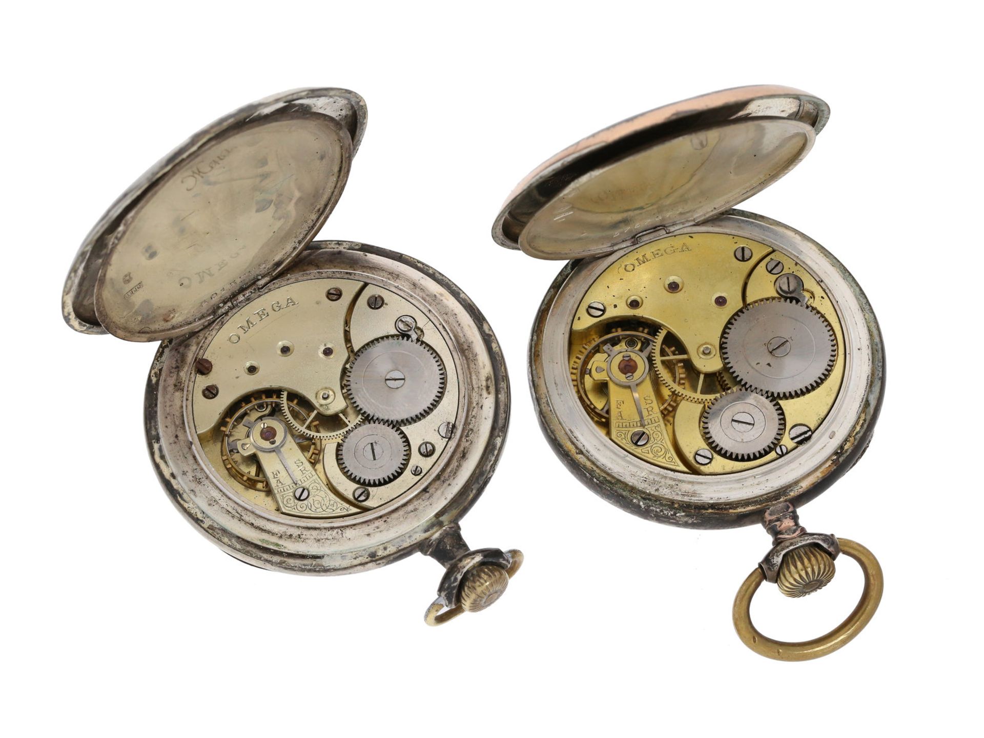 Taschenuhr: Konvolut von 2 antiken Herrentaschenuhren von Omega, ca.1900-19201. ca. Ø50mm, ca. - Bild 3 aus 3