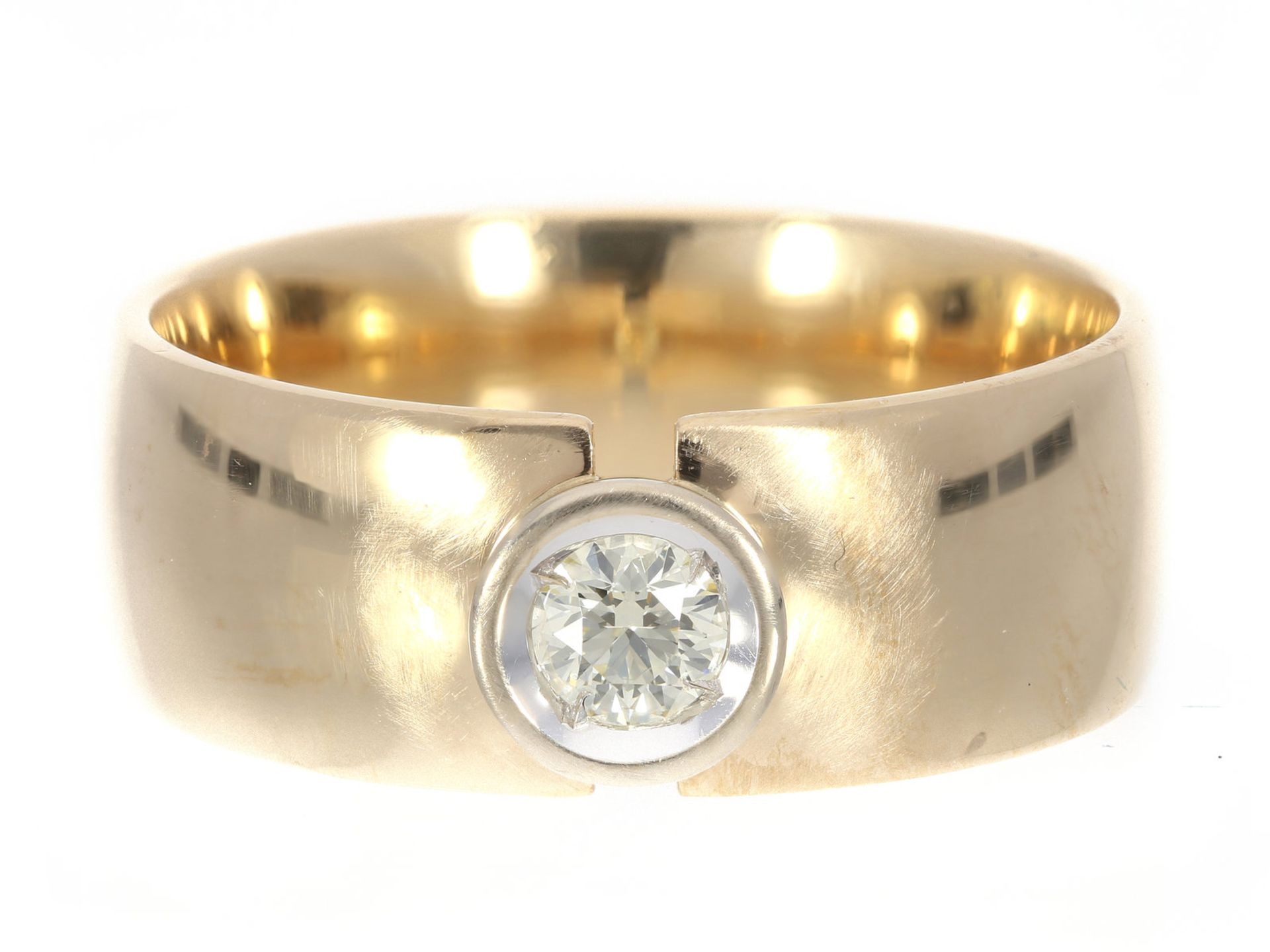 Ring: breiter vintage Solitär/Diamant-Goldschmiedering, ca. 0,25ctCa. Ø18mm, RG56, ca. 7,8g,