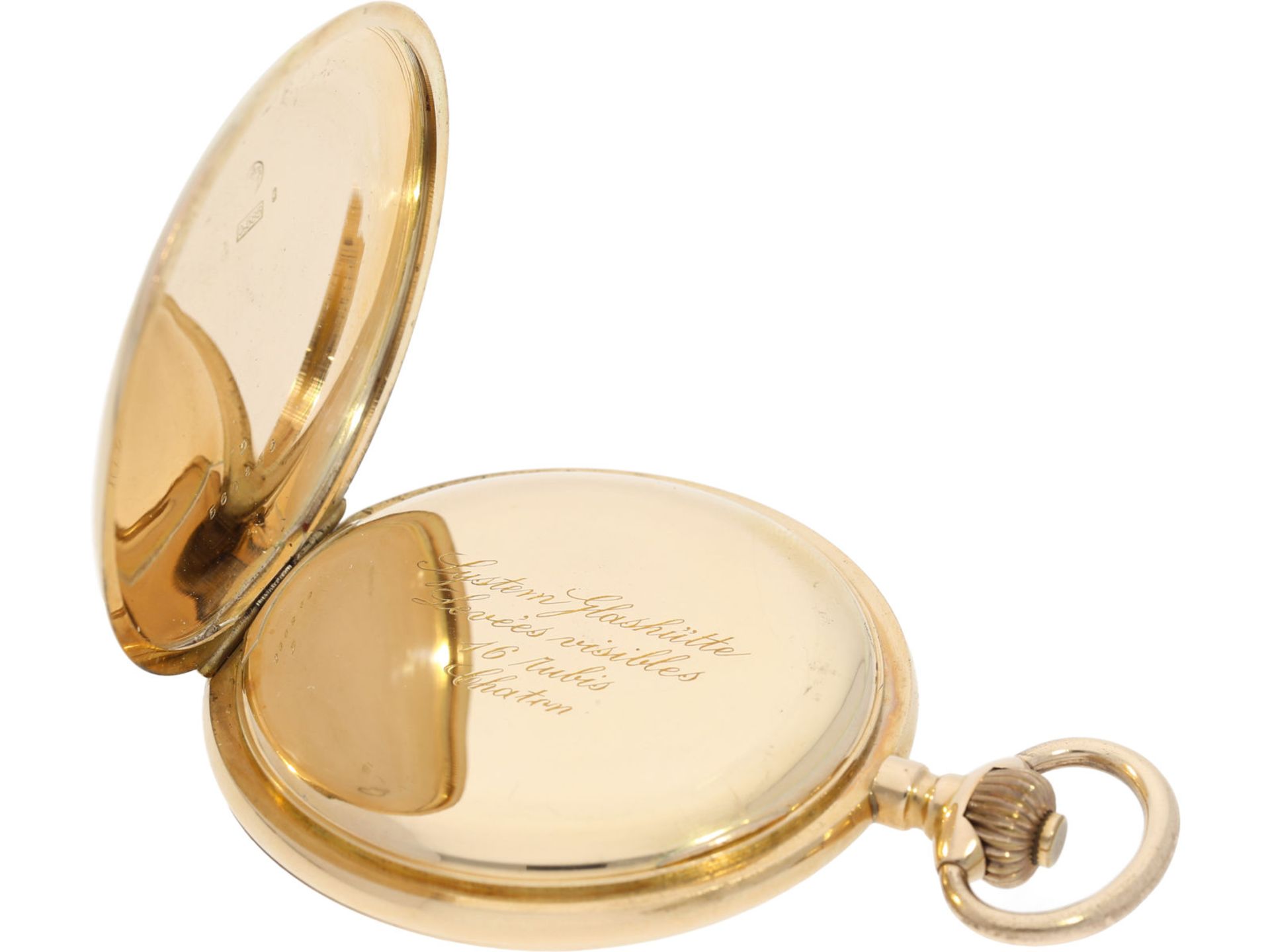 Taschenuhr: schwere, große, goldene Savonnette, Präzisionstaschenuhr System Glashütte, Schweiz um - Bild 4 aus 6