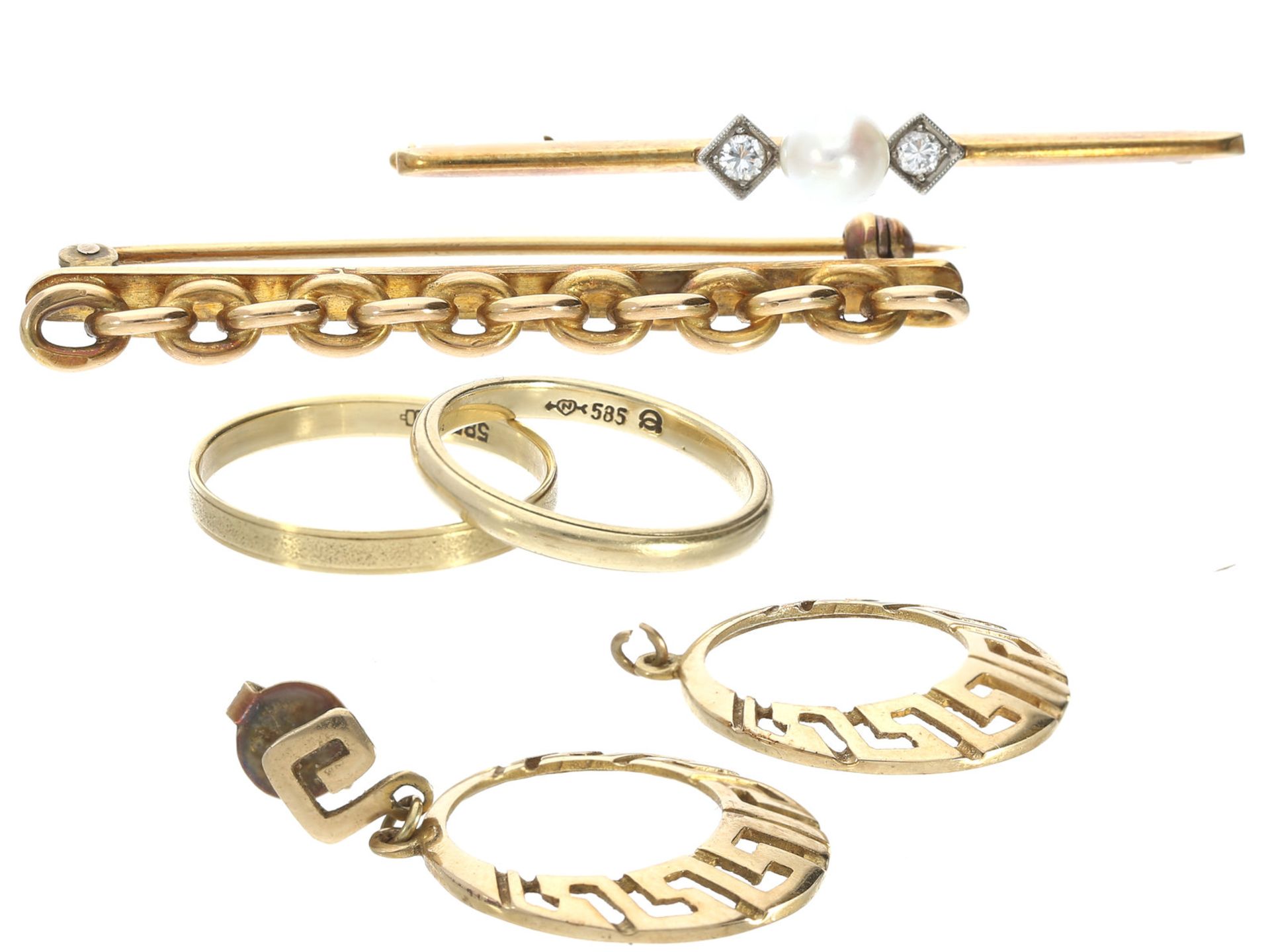 Brosche/Ringe/Ohrschmuck: Konvolut vintage Schmuck/Antikschmuck, 14K GoldKonvolut bestehend aus