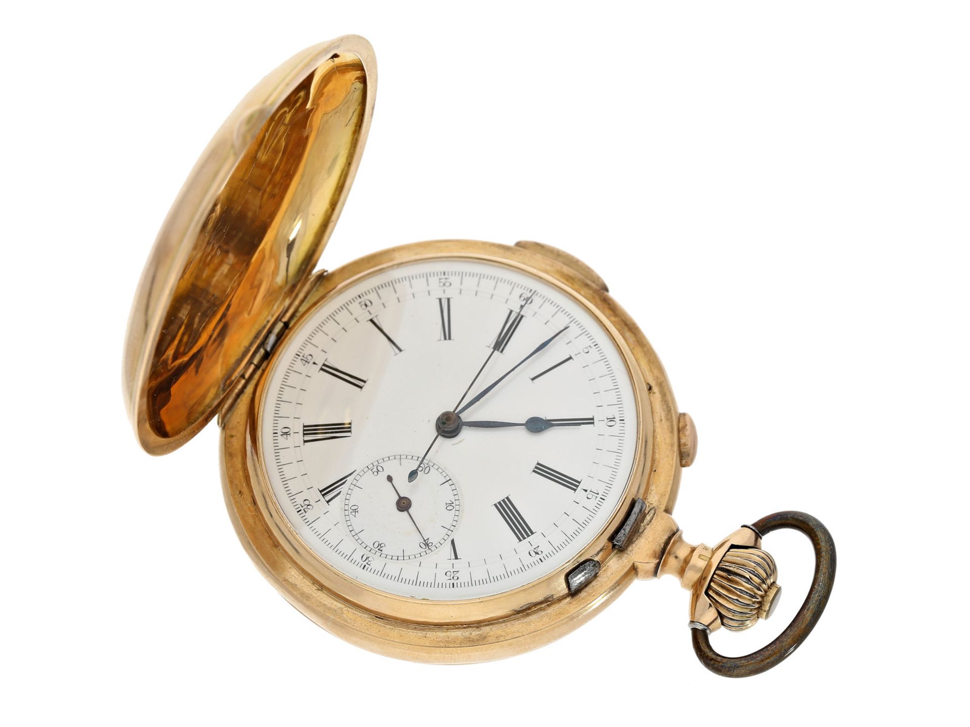 Taschenuhr: große goldene Savonnette mit Repetition und Chronograph, Marke Le Phare, ca. 1890Ca.