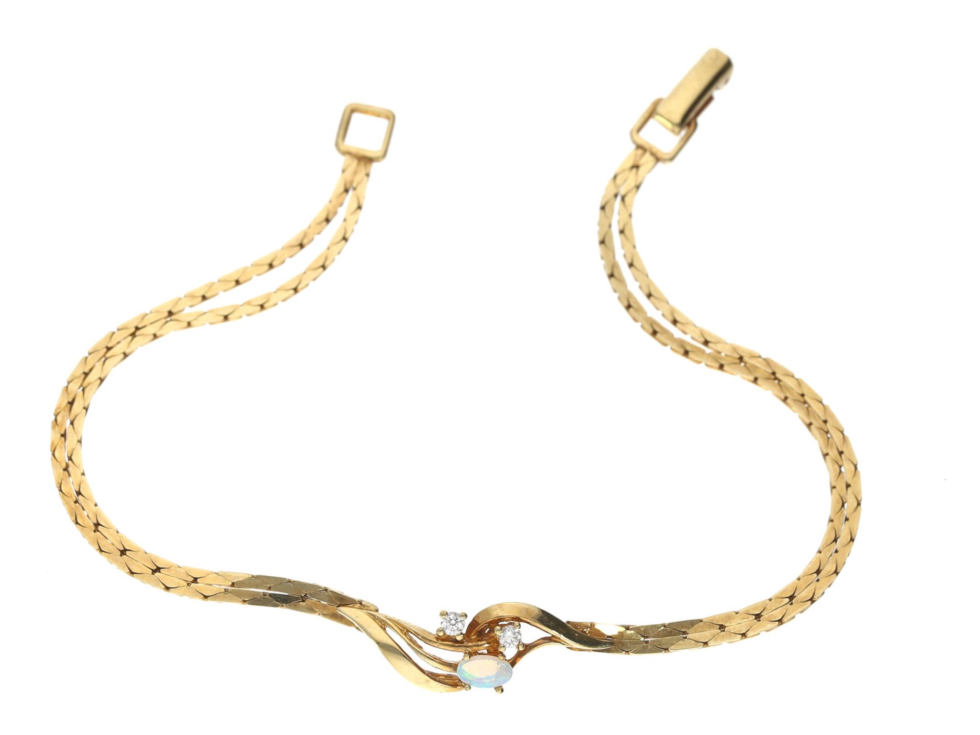 Armband: vintage Goldarmband mit Opal und farblosen SteinenCa. 19cm lang, ca. 4,8g, 8K Gold,