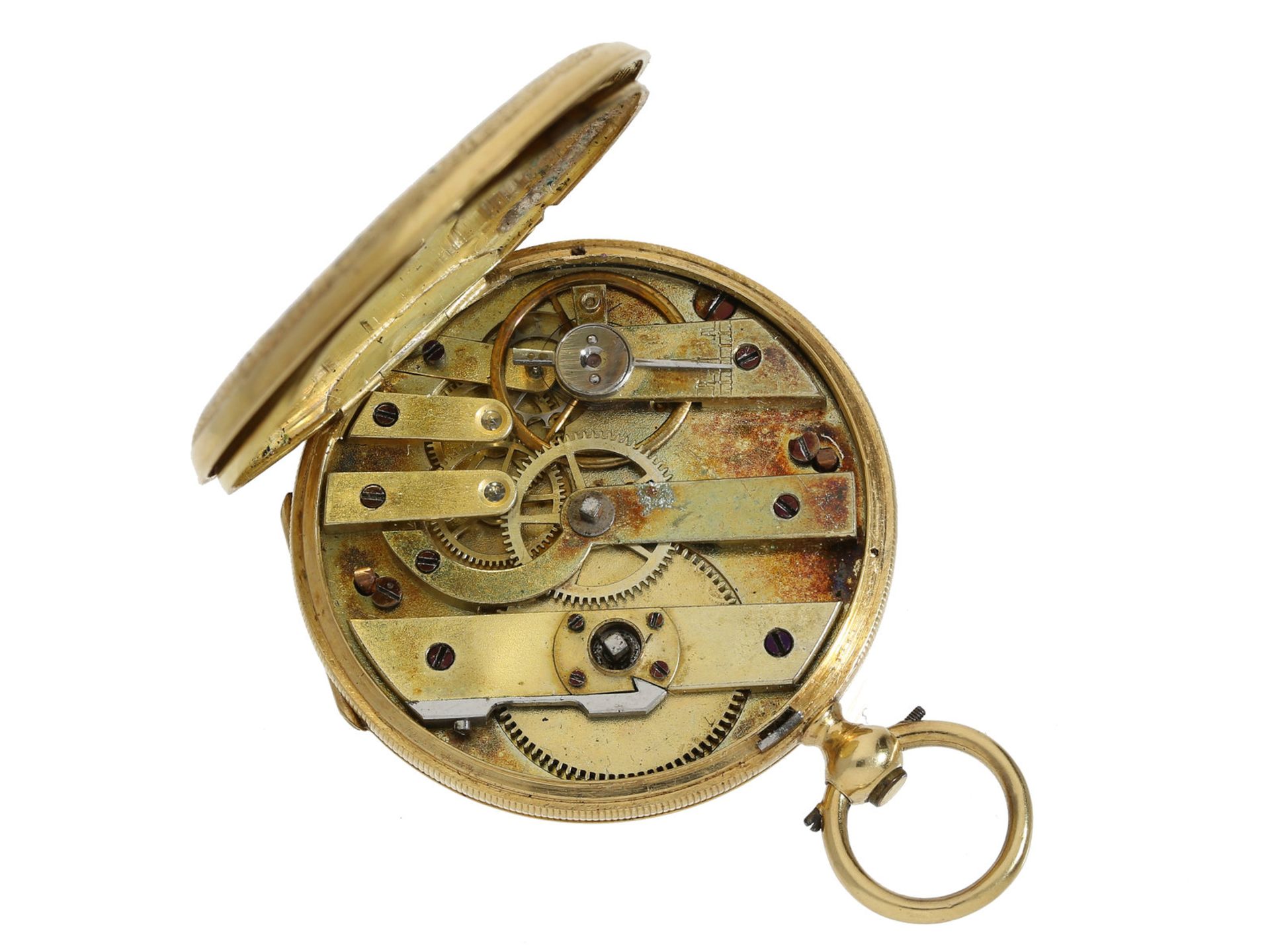 Taschenuhr/Anhängeuhr: feine Gold/Emaille-Damen-Lepine mit Diamantbesatz, Pateck & Cie Geneve No. - Bild 3 aus 4