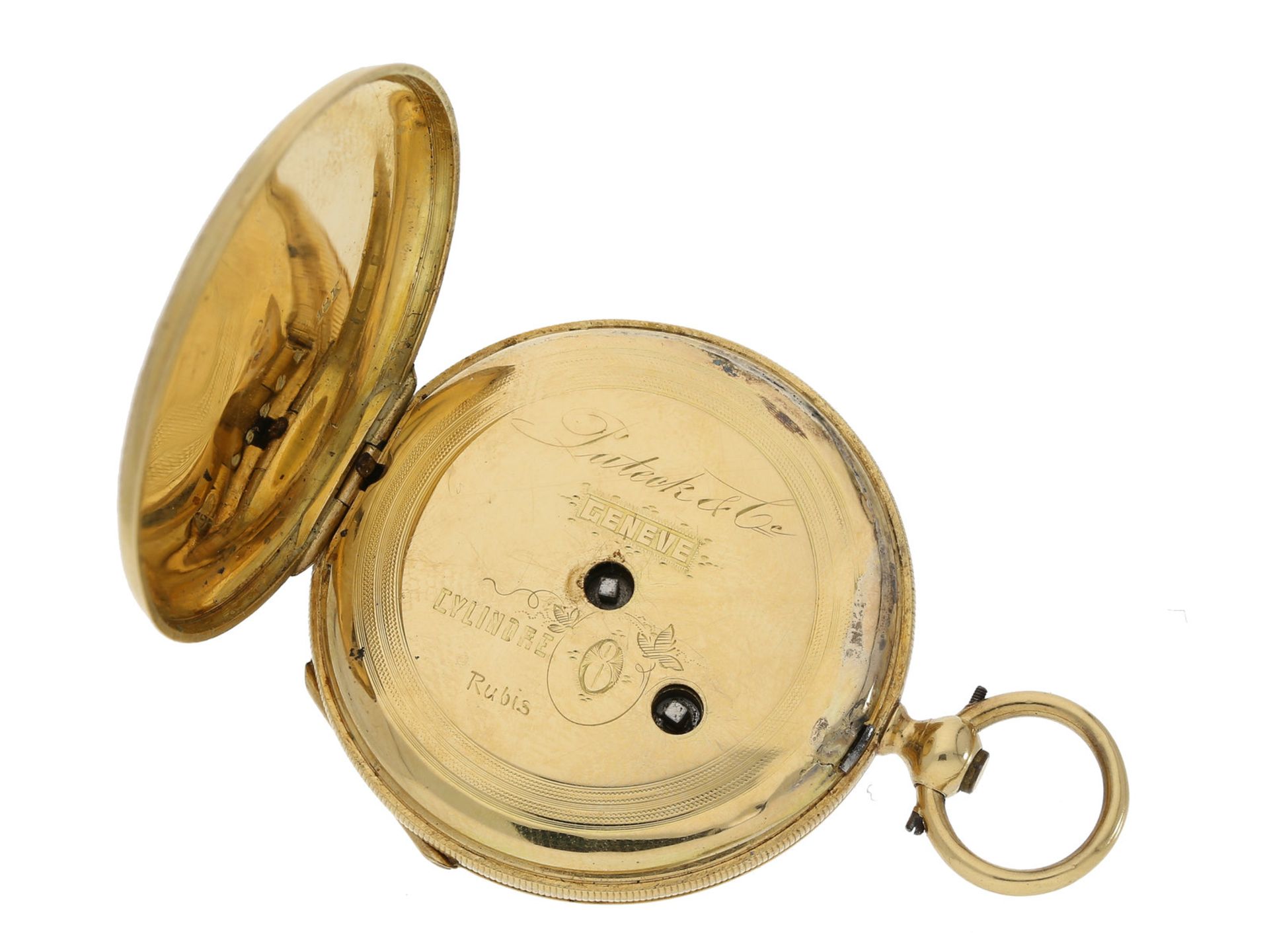 Taschenuhr/Anhängeuhr: feine Gold/Emaille-Damen-Lepine mit Diamantbesatz, Pateck & Cie Geneve No. - Bild 4 aus 4