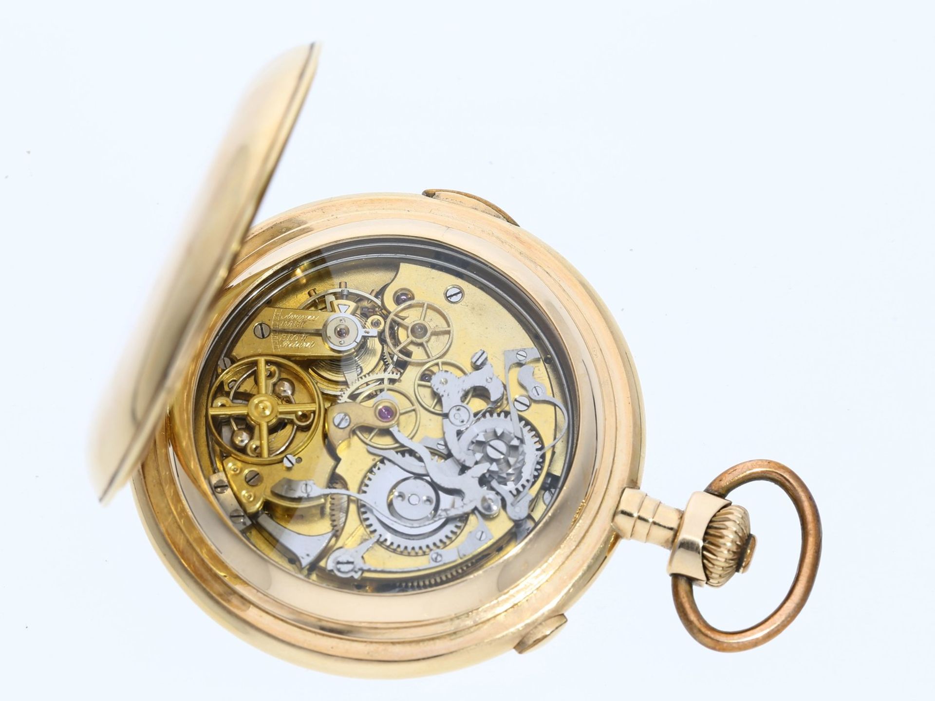 Taschenuhr: besonders große und schwere Goldsavonnette mit Repetition und Chronograph, Nestor SA / - Bild 2 aus 4