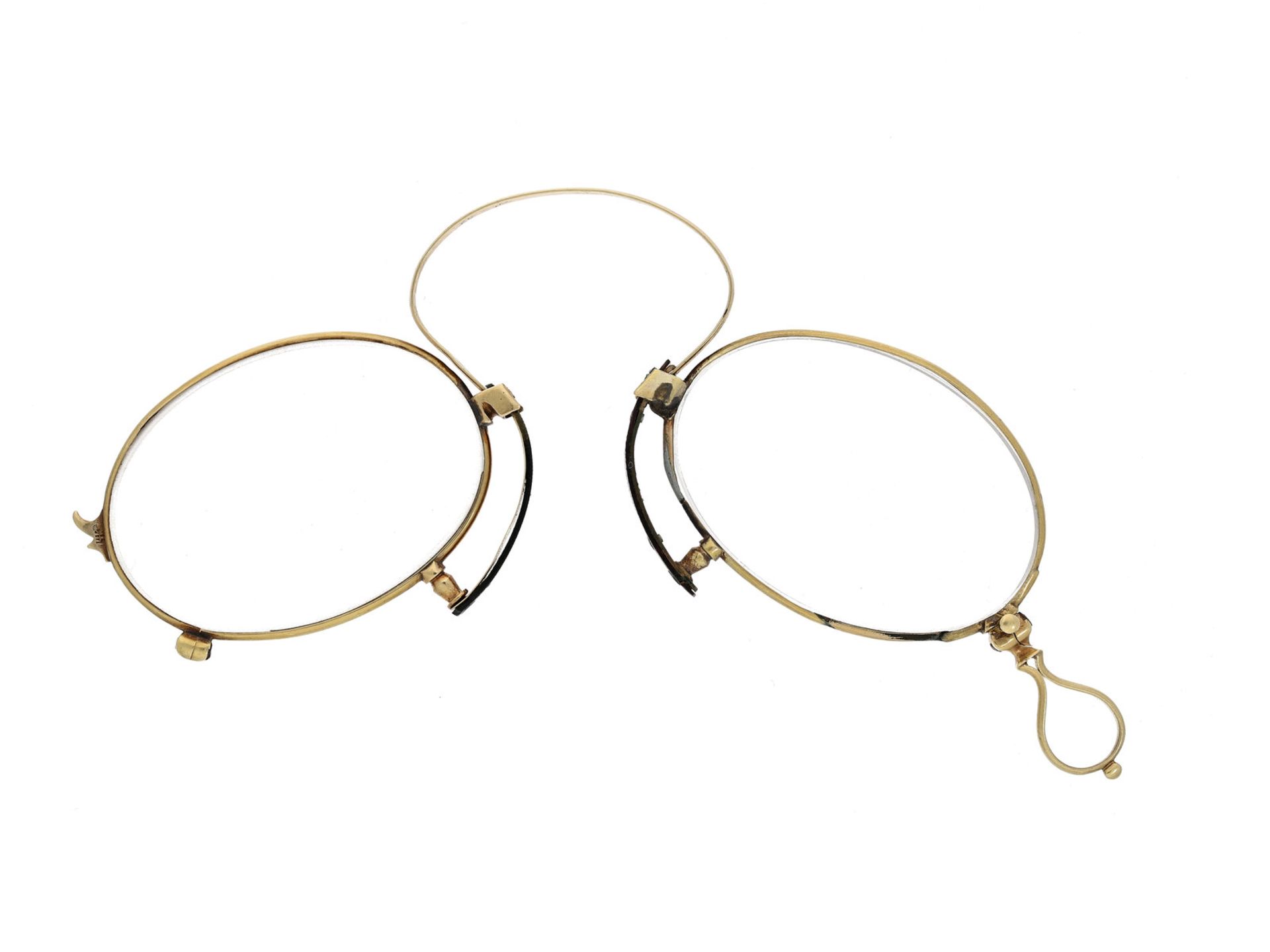 Brille: antiker Kneifer, Gold , vermutlich 20er/30er JahreCa. 11cm, ca.11,5g, 14K Gold.- - -23.