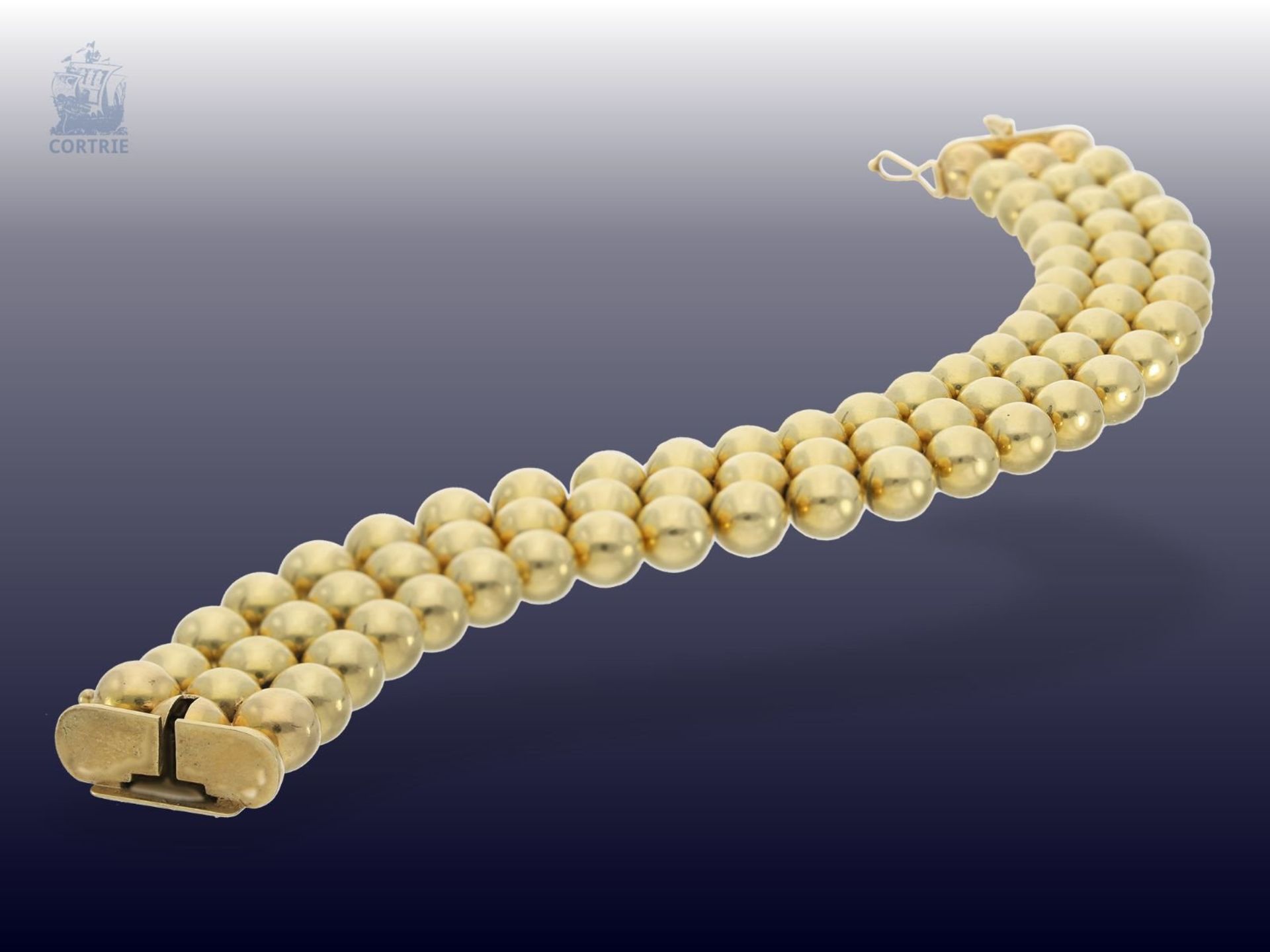 Armband: breites und ungewöhnliches vintage Goldschmiede-KugelarmbandCa.20cm lang, ca. 46g, 14K
