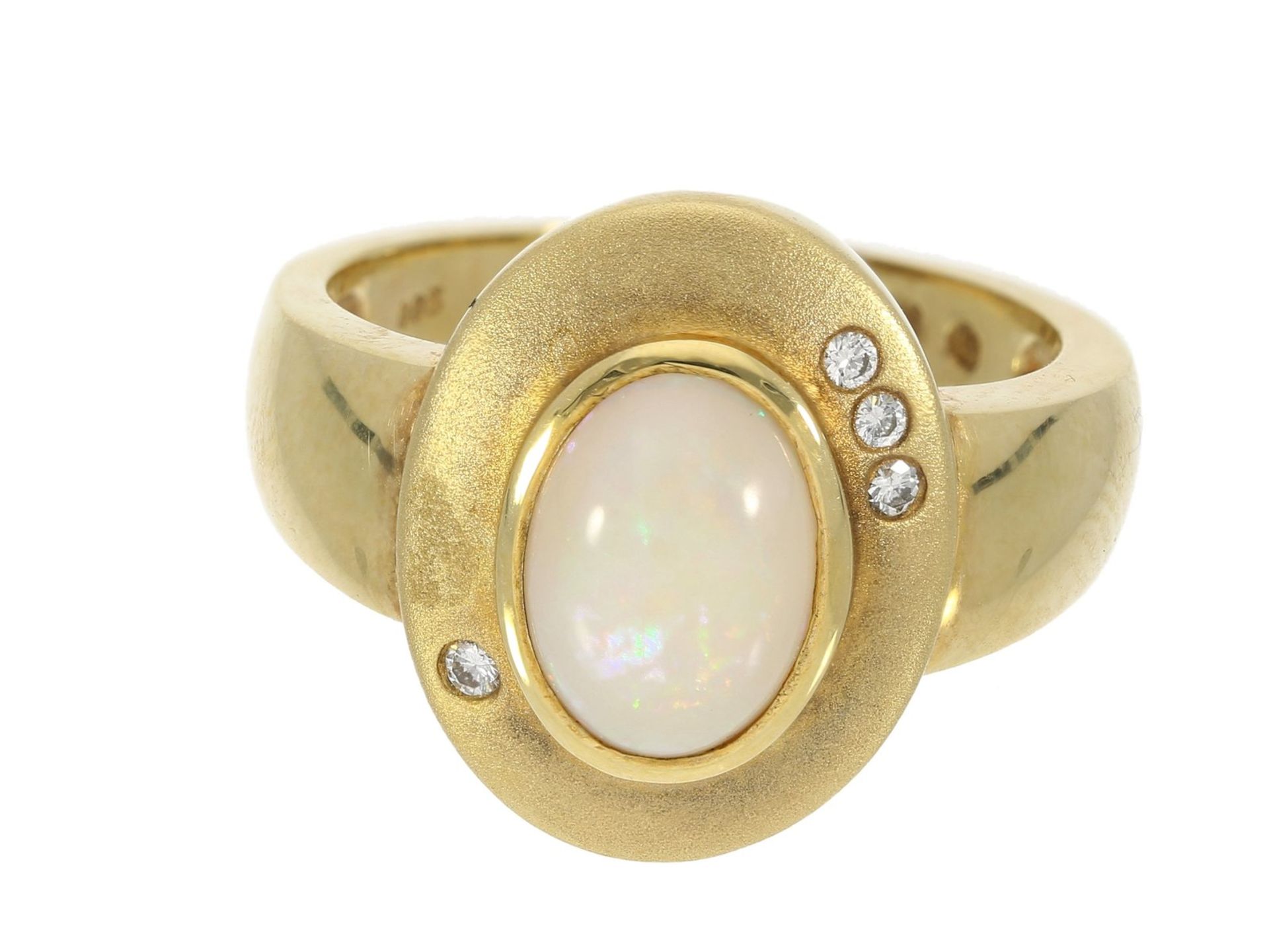 Ring: schön gearbeiteter vintage Opal/Brillant-Goldschmiedering, ehemaliger Goldschmiedepreis 680€