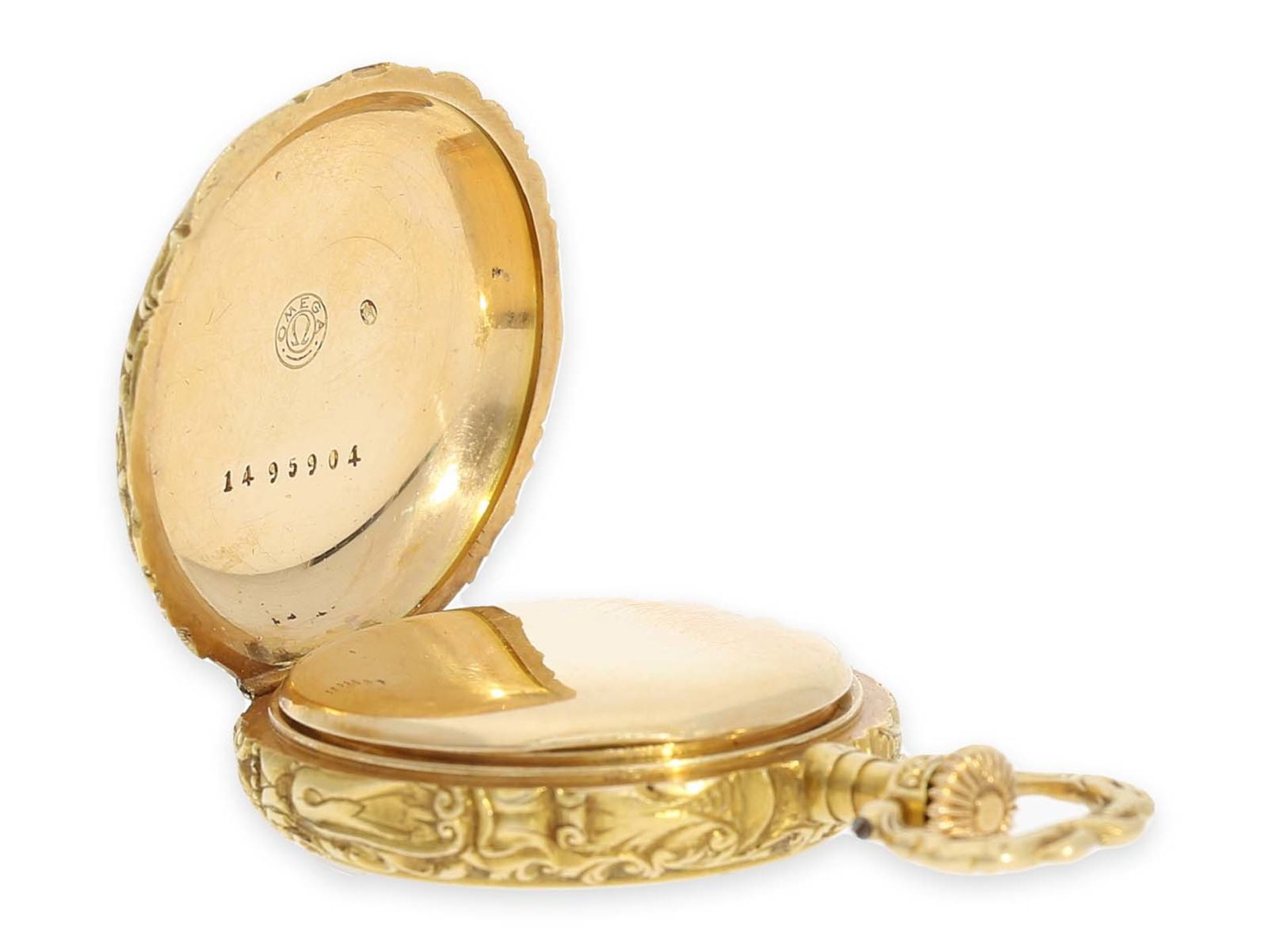 Taschenuhr: extrem rare Omega Damenuhr mit Renaissance-Gehäuse und Zifferblatt aus Guilloche- - Bild 5 aus 5