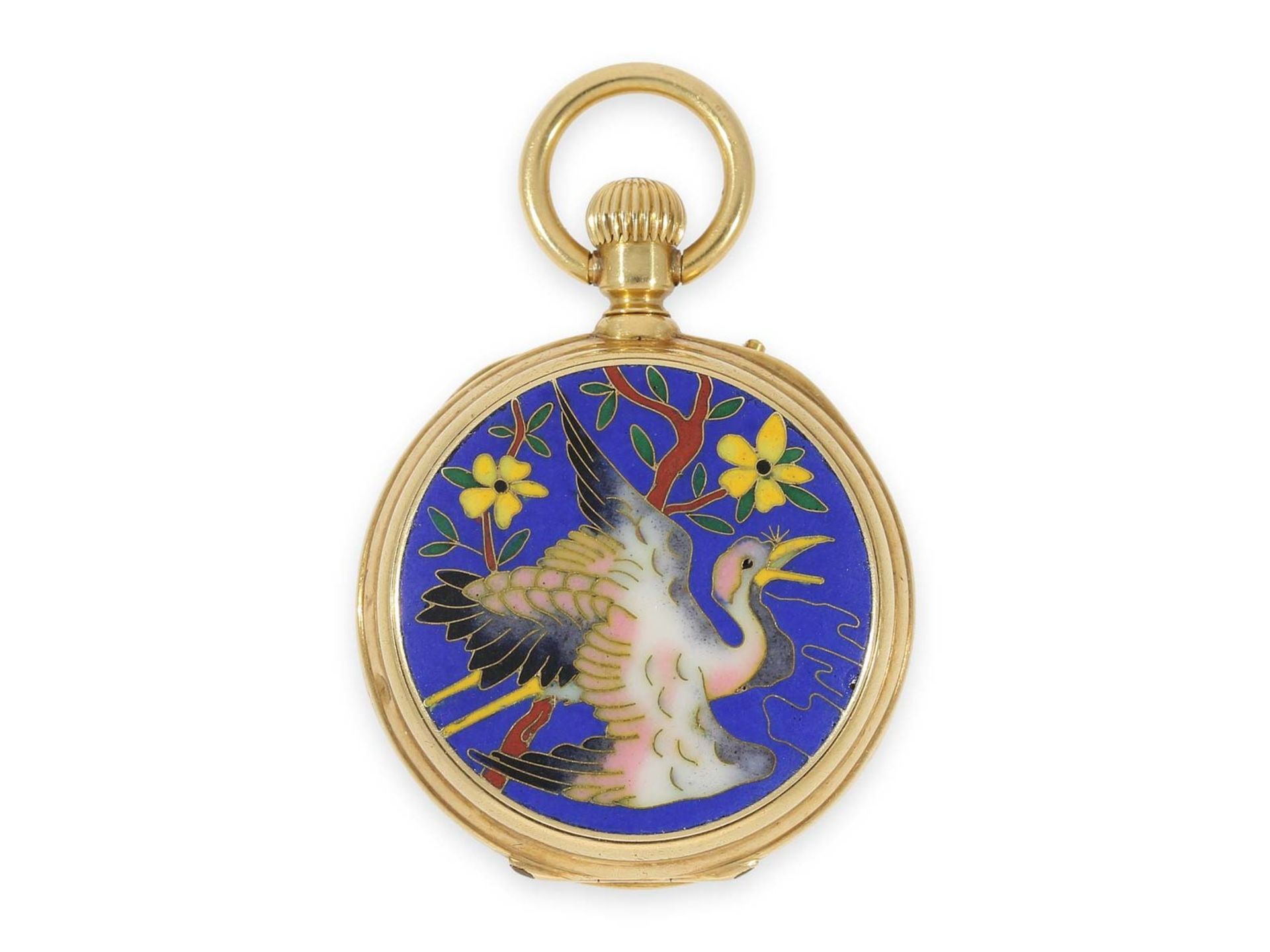 Taschenuhr: einzigartige Gold/Emaille-Taschenuhr für den chinesischen Markt mit Cloisonné- - Bild 7 aus 7