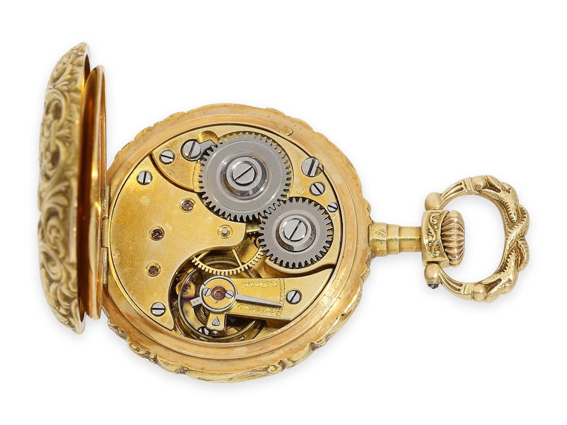 Taschenuhr: extrem rare Omega Damenuhr mit Renaissance-Gehäuse und Zifferblatt aus Guilloche- - Bild 3 aus 5