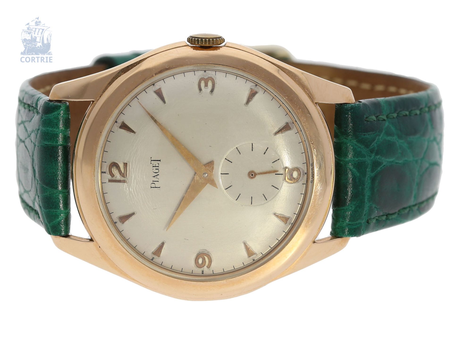Armbanduhr: große, rotgoldene vintage Herrenuhr von Piaget, vermutlich 50er JahreCa. Ø35mm, 18K