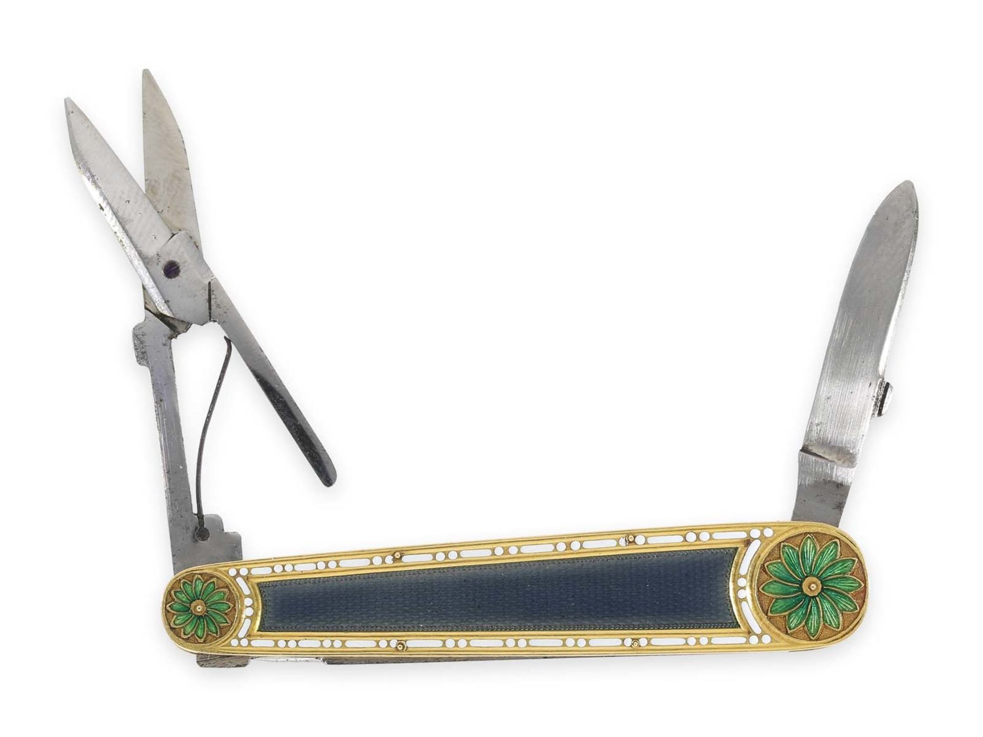 Necessaire/Taschenmesser: museales Necessaire aus Gold und Emaille, vermutlich Paris um 1777/1778Ca. - Bild 2 aus 5