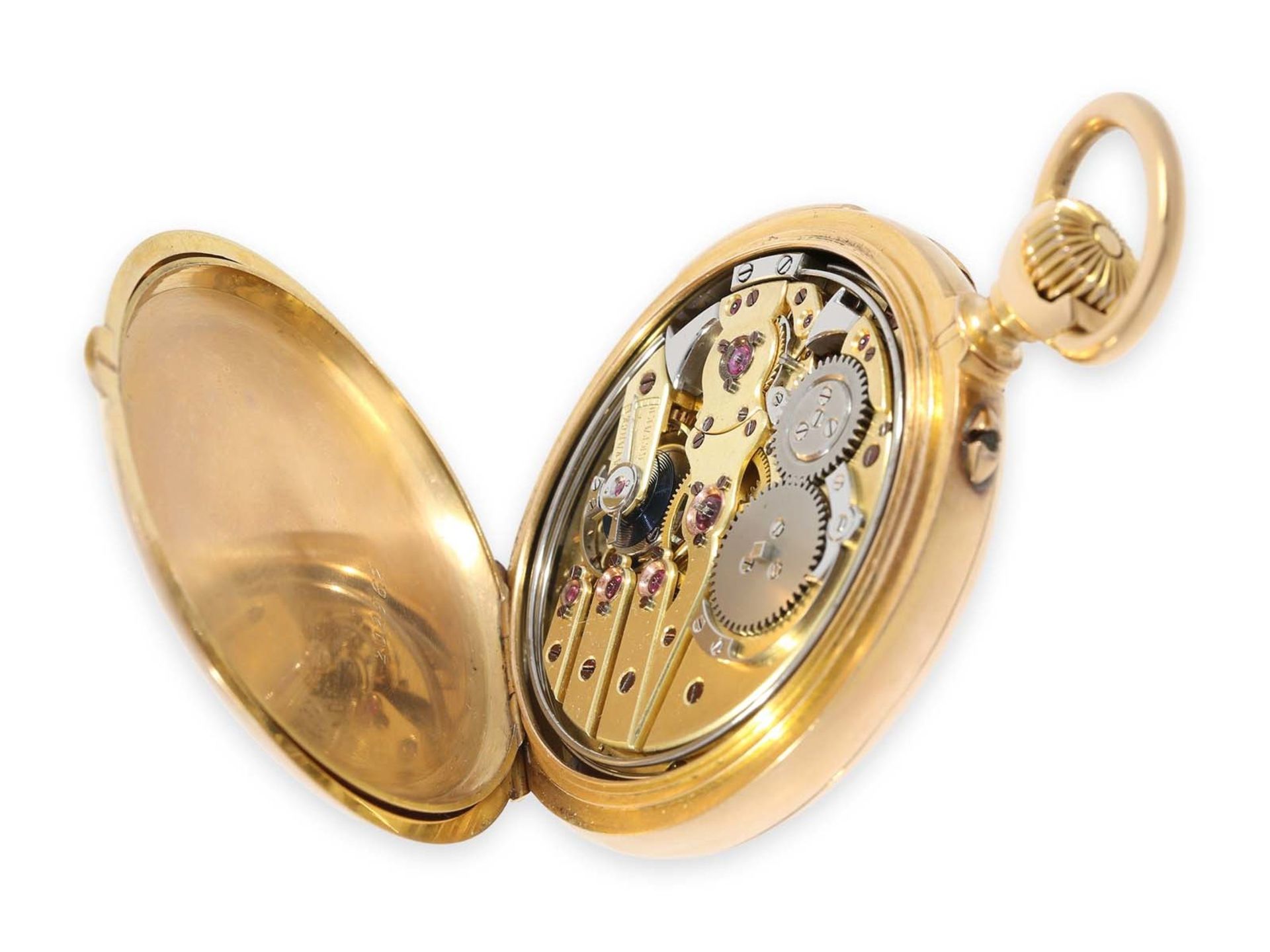 Taschenuhr: exquisite rotgoldene Taschenuhr mit Minutenrepetition, Spitzenkaliber, vermutlich Le - Bild 3 aus 5