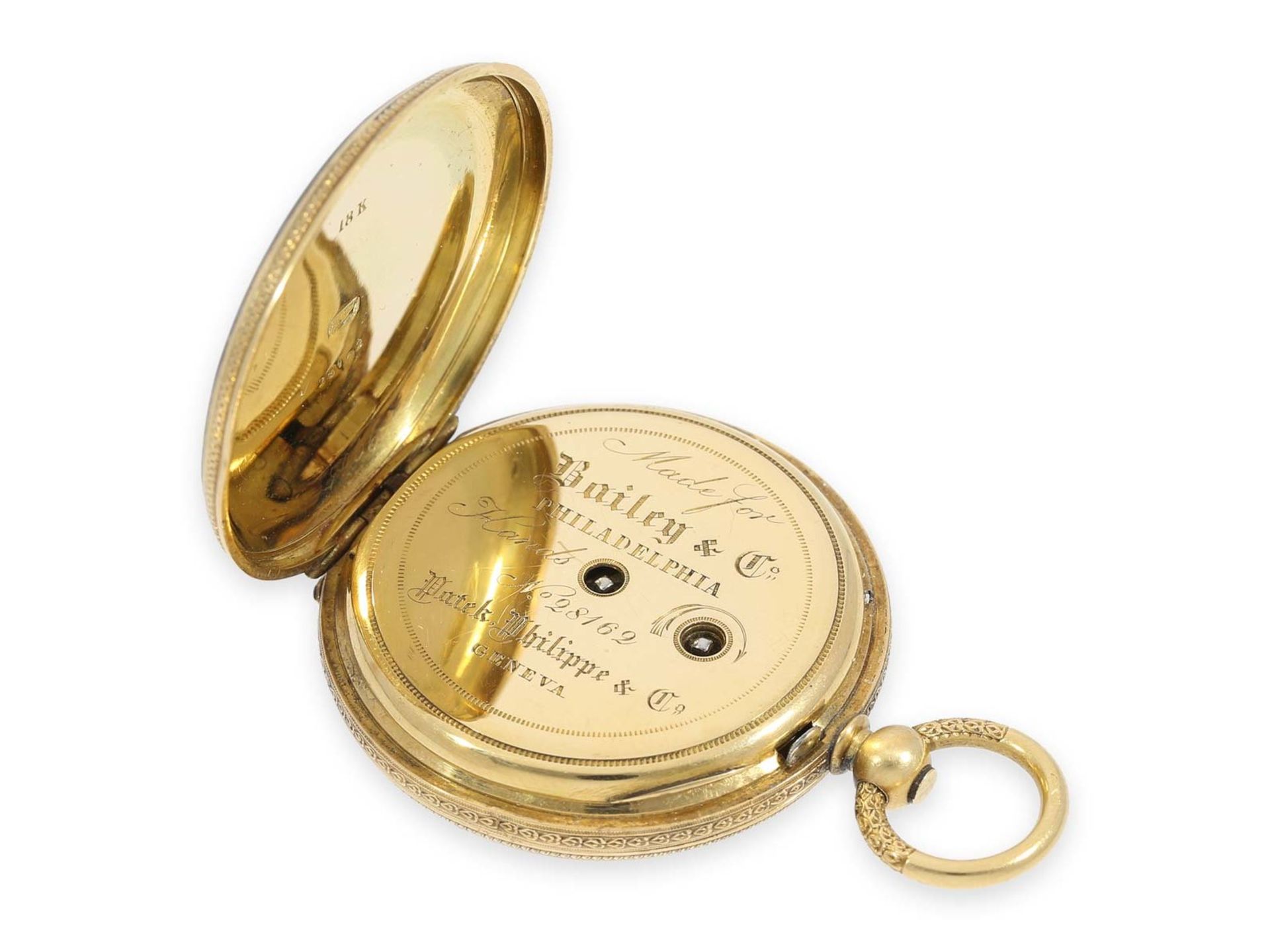 Taschenuhr: frühe, äußerst seltene Gold/Emaille-Savonnette mit dazugehöriger Gold/Emaille-Kette, - Bild 4 aus 9