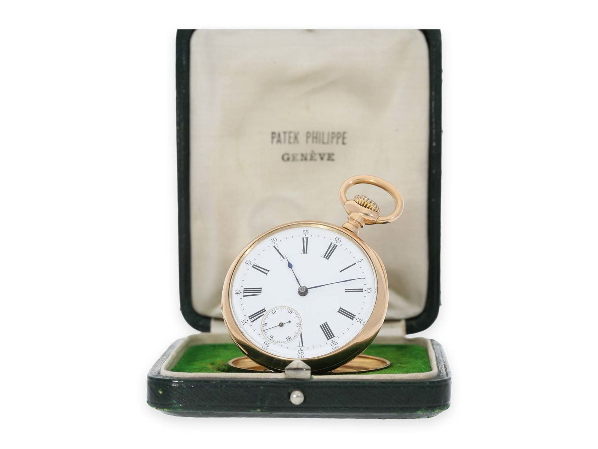 Taschenuhr: elegante Herrentaschenuhr von Patek Philippe mit Originalbox, Ankerchronometer,