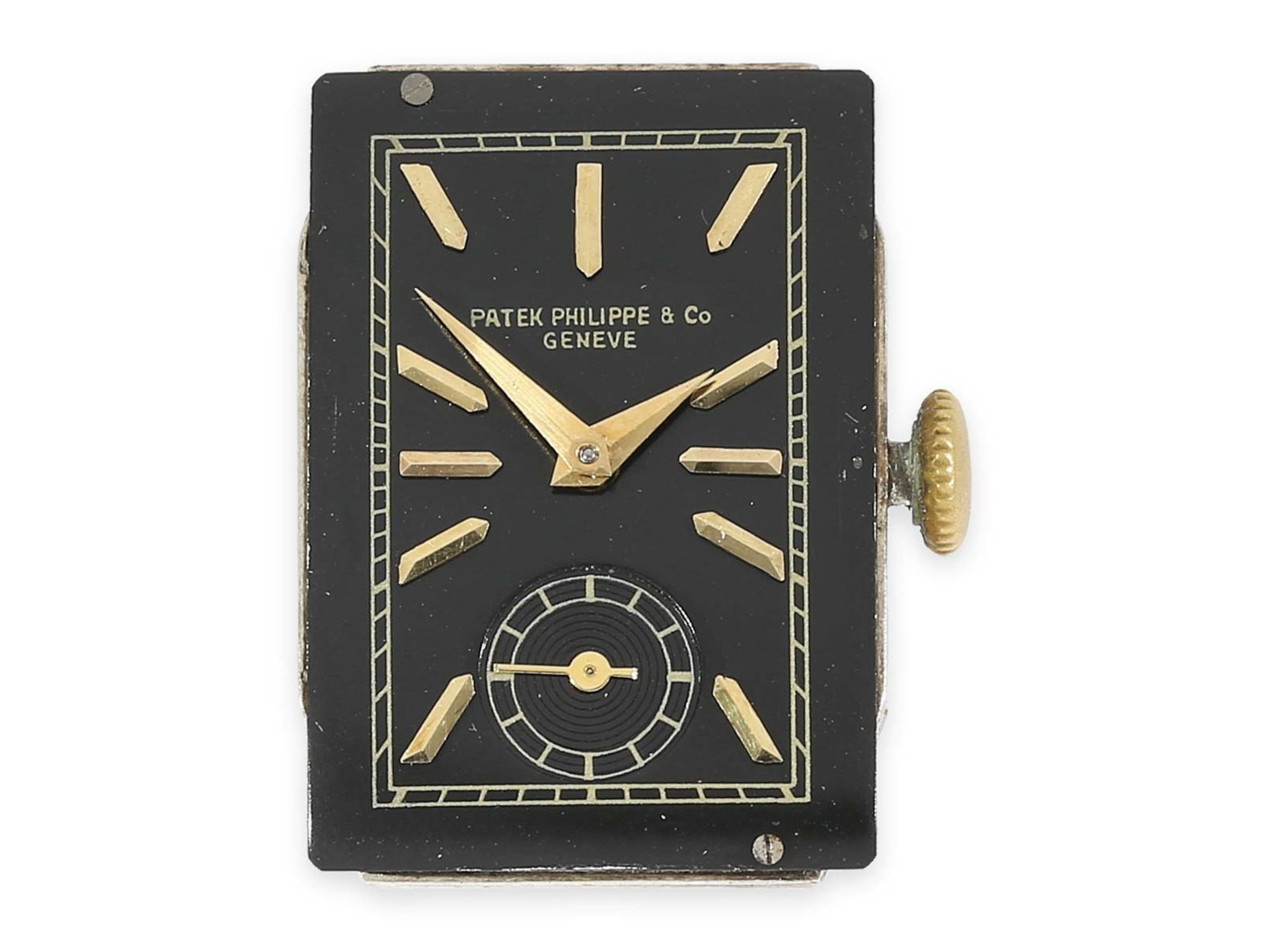 Armbanduhr: außerordentlich seltene, große Art déco Herrenuhr von Patek Philippe mit schwarzem - Bild 3 aus 6