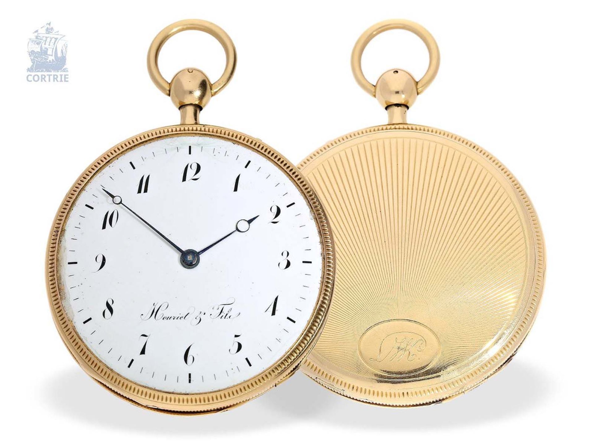 Taschenuhr: hochfeine, große Taschenuhr mit Repetition, 18K Gold, bedeutender Uhrmacher: Houriet &