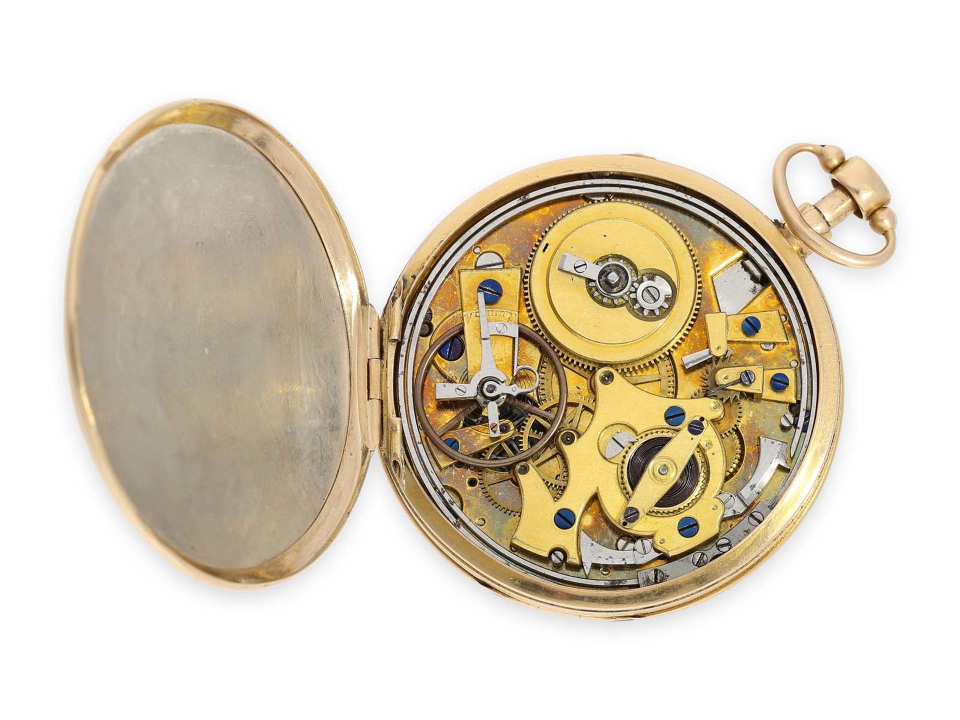 Taschenuhr: große goldene Lepine mit Emaille-Malerei und Repetition, No. 3311, Frankreich ca. - Bild 2 aus 3