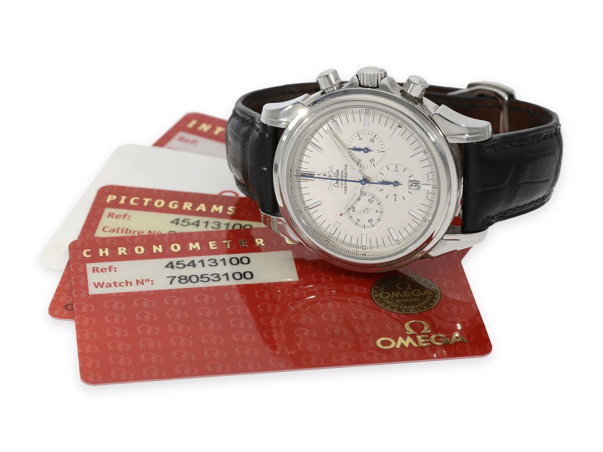 Armbanduhr: großer, sportlicher Omega Chronograph, Co-Axial-Chronometer Ref. 45413100 von 2002,