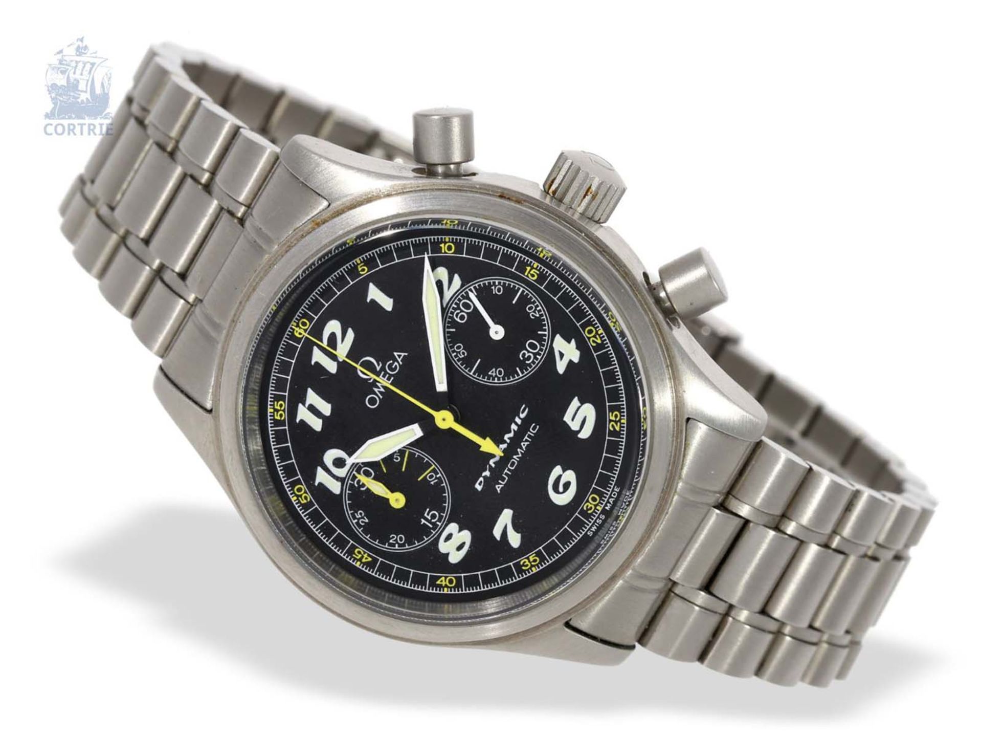 Armbanduhr: großer Sport-Chronograph, Omega Dynamic Automatik in Edelstahl mit Originalbox, ca. - Bild 4 aus 5