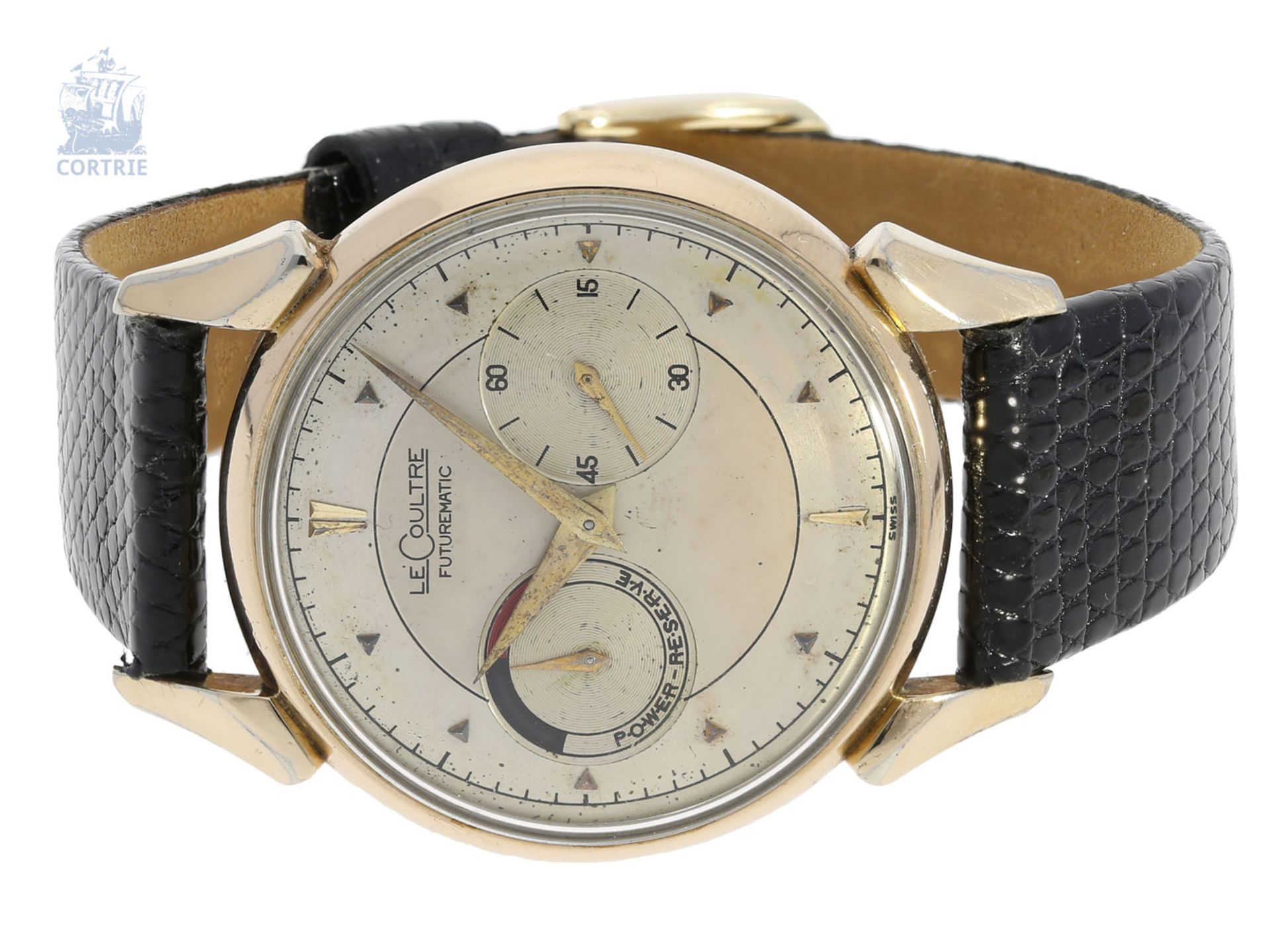 Armbanduhr: frühe, gesuchte vintage Le Coulte "Futurematic", ca.1950Ca. Ø35mm, goldfilled,