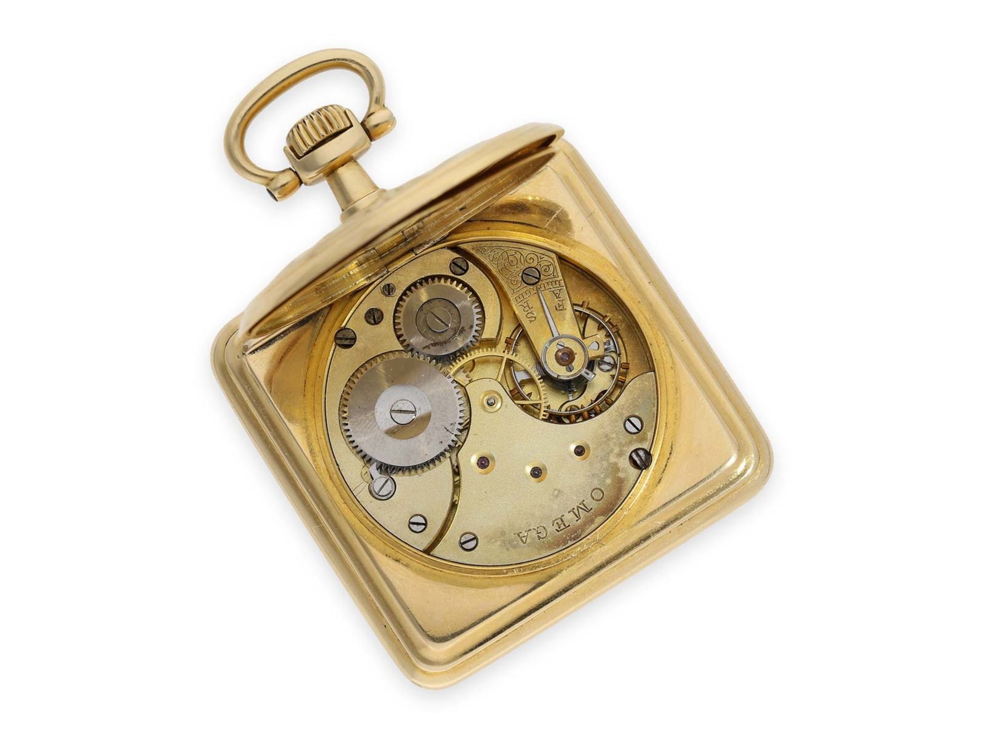 Taschenuhr: extrem seltene quadratische Münzuhr von Omega, No. 3818340, gefertigt für D. Ladislas - Bild 3 aus 5