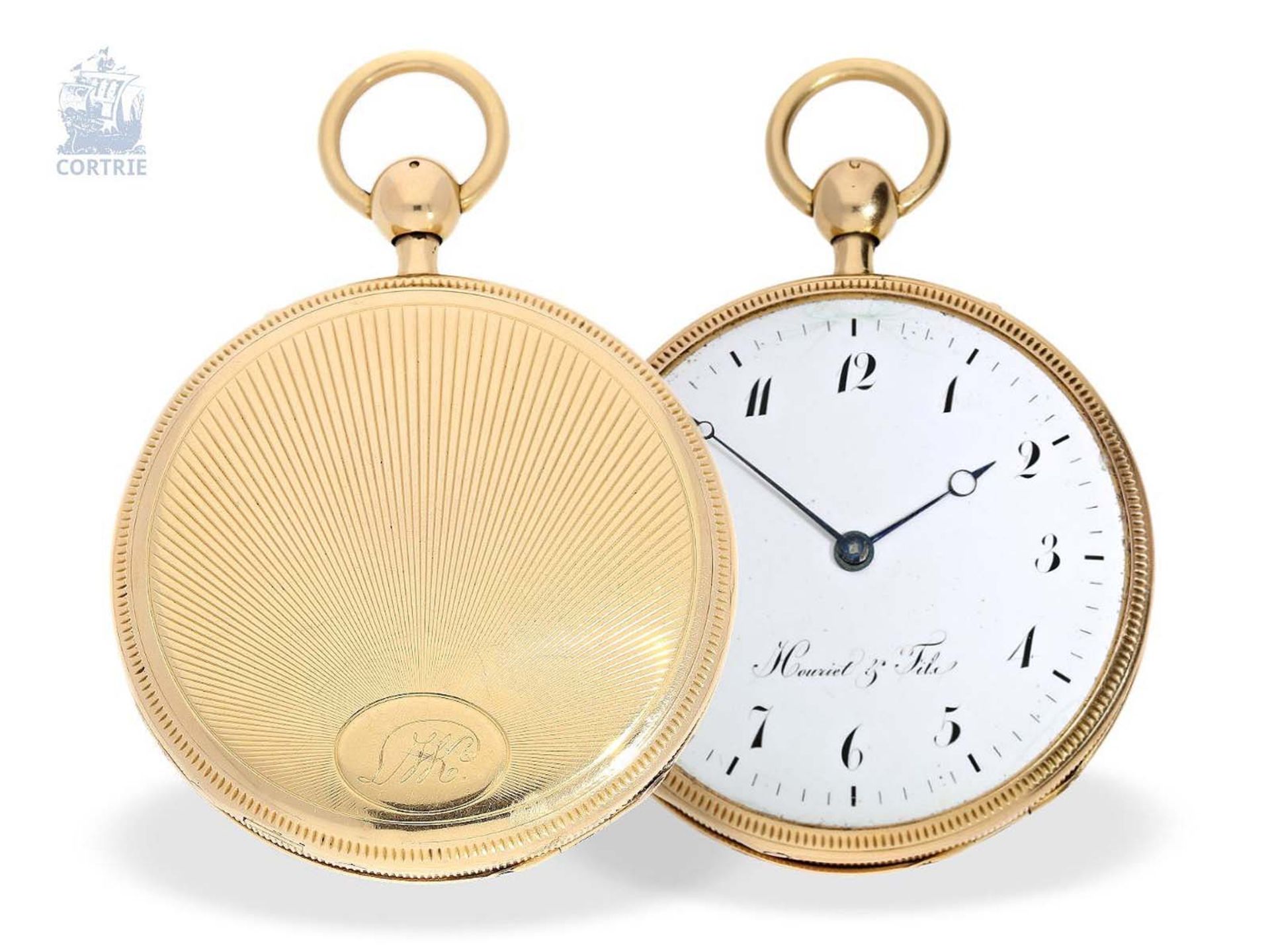 Taschenuhr: hochfeine, große Taschenuhr mit Repetition, 18K Gold, bedeutender Uhrmacher: Houriet & - Bild 4 aus 5