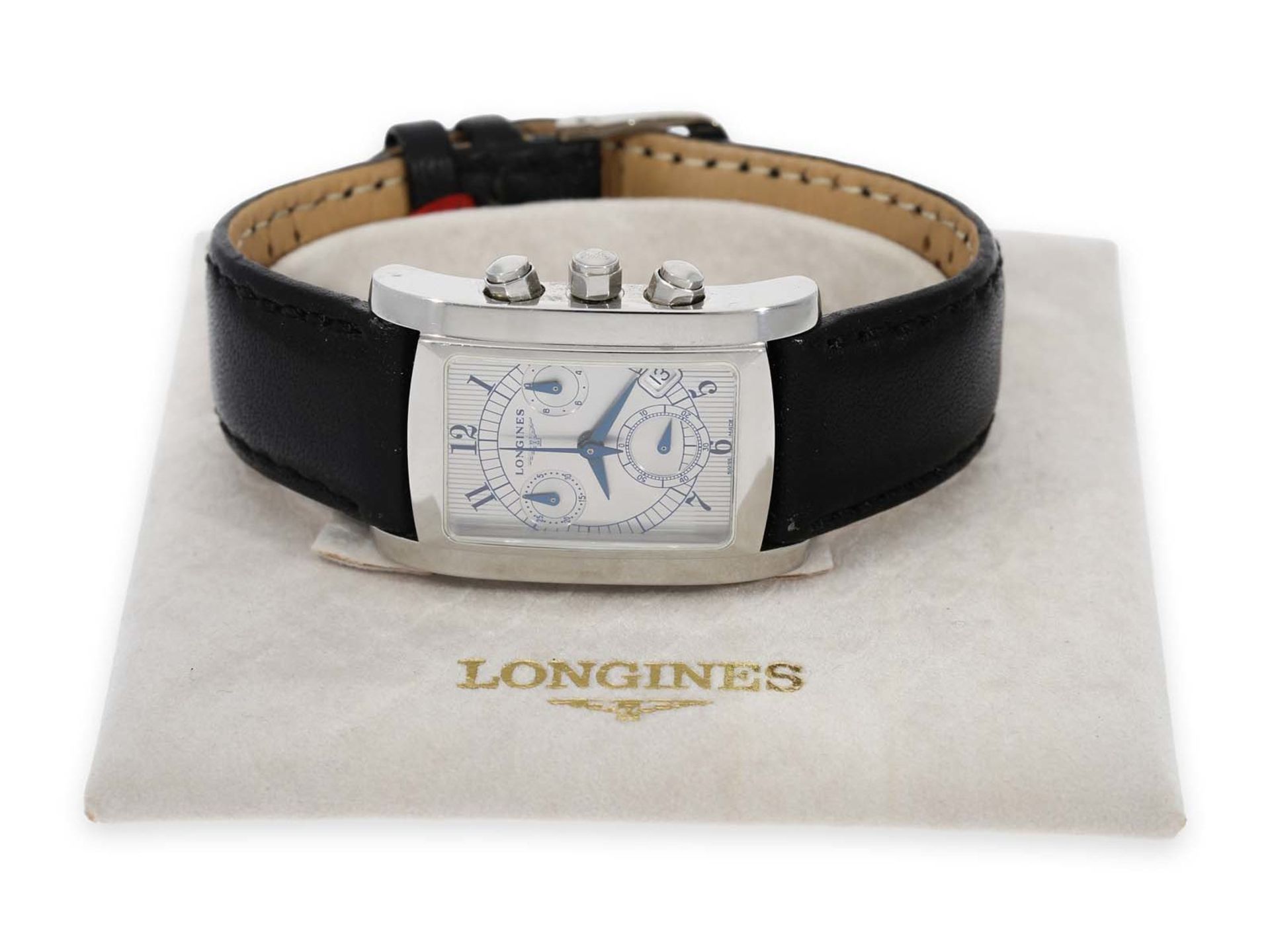 Armbanduhr: eleganter Stahl Chronograph, Longines "Dolce Vita", Ref. L5. 656.4, mit OriginalboxCa.