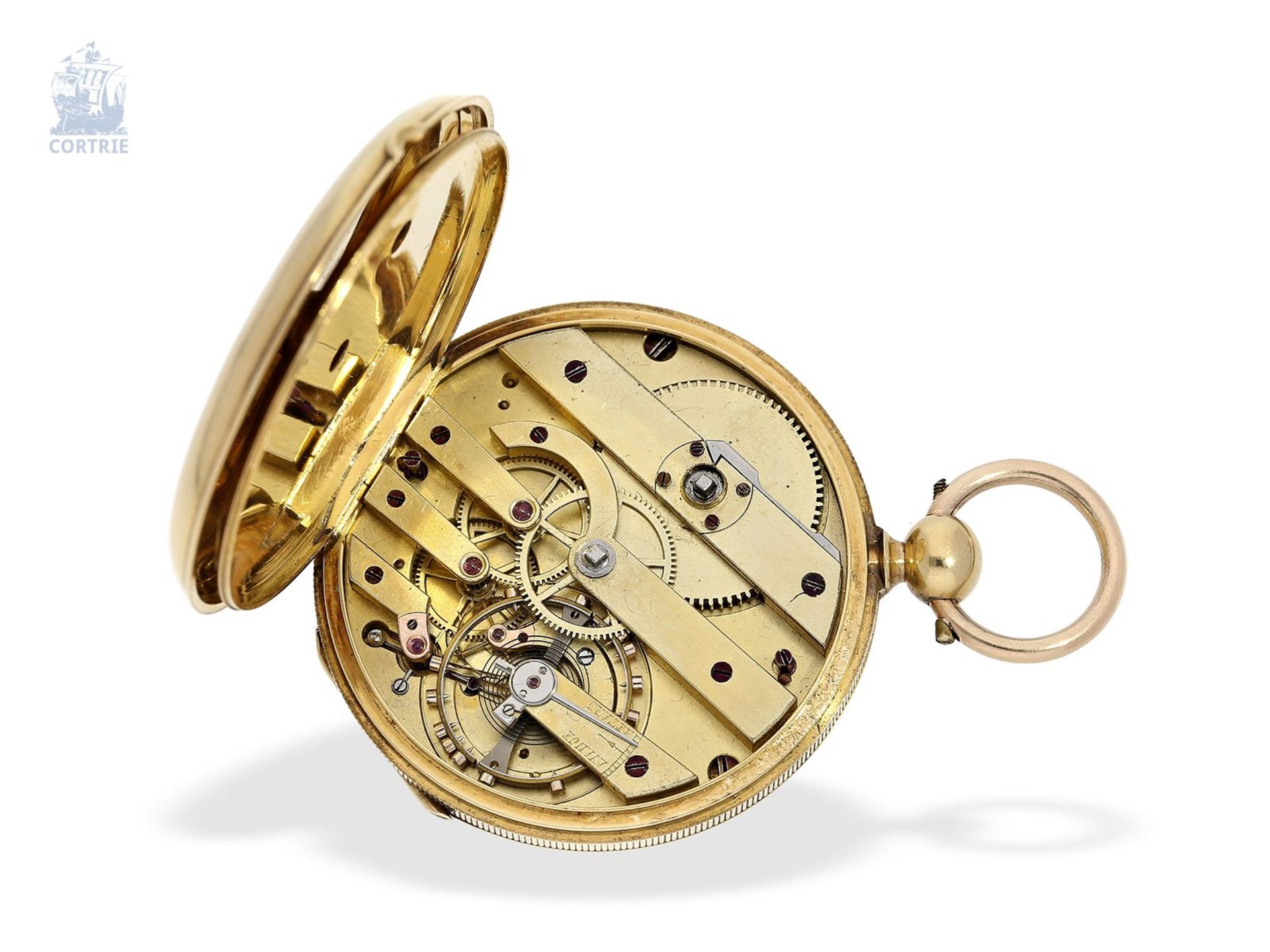 Taschenuhr: frühe, hochfeine Lepine mit Chronometerhemmung, Schweiz um 1850Ca. Ø47mm, ca. 76g, 18K - Bild 2 aus 5