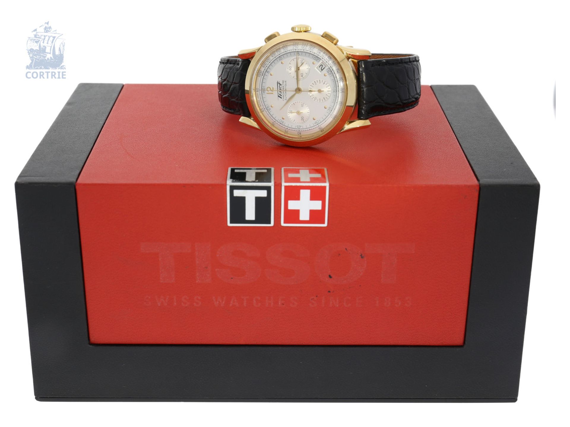 Armbanduhr: luxuriöser, sehr seltener, schwerer goldener Tissot Heritage Jubiläums-Chronograph, " - Bild 6 aus 6