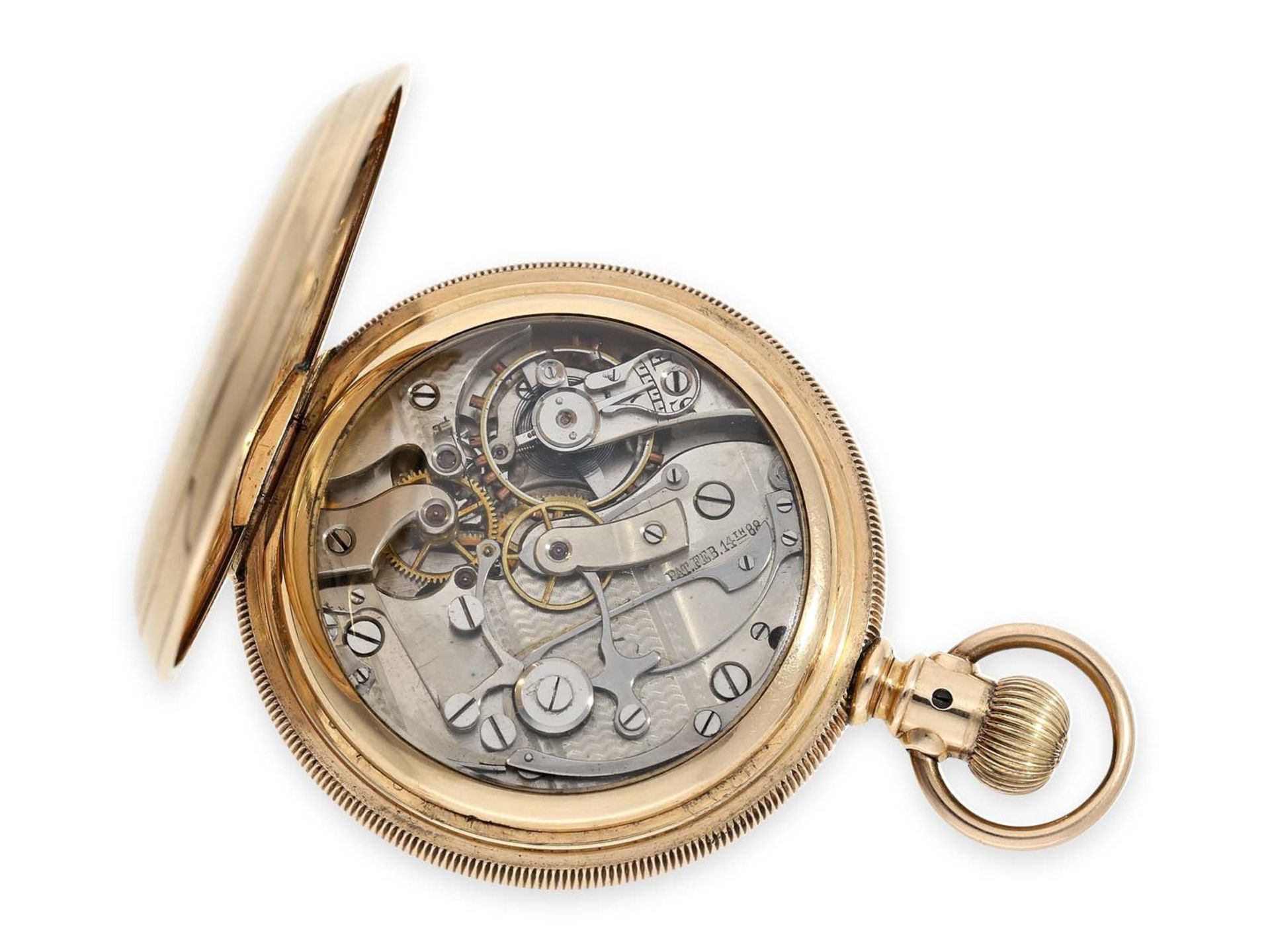 Taschenuhr: höchst attraktiver, früher amerikanischer Taschen-Chronograph um 1890 mit - Bild 3 aus 4