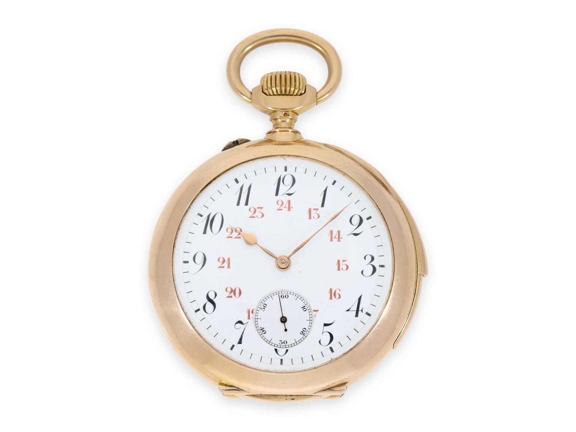 Taschenuhr: exquisite rotgoldene Taschenuhr mit Minutenrepetition, Spitzenkaliber, vermutlich Le