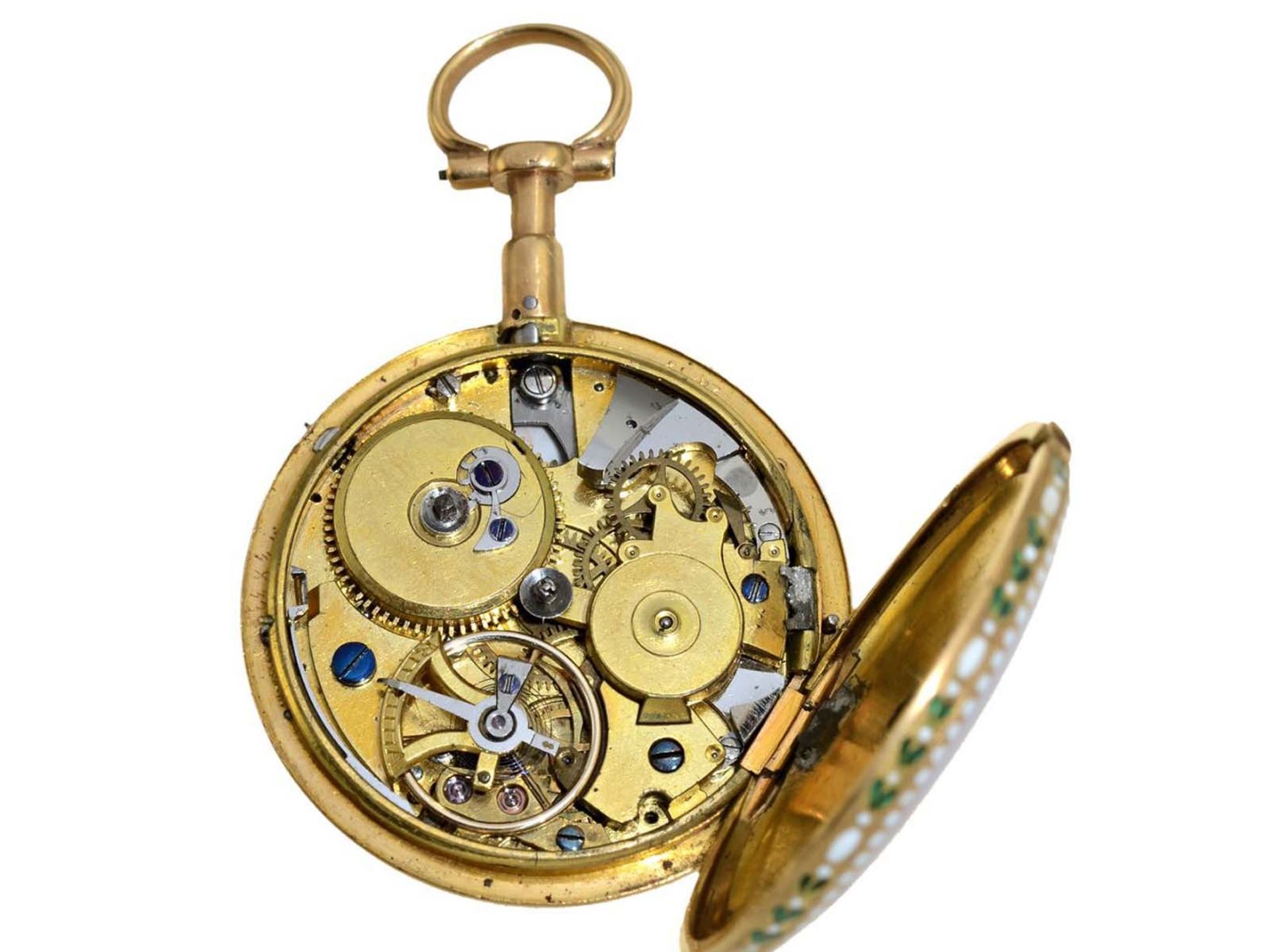 Taschenuhr: äußerst seltene Gold/Emaille-Uhr mit Repetition, original Jean Antoine Lepine H'ger du - Bild 3 aus 5