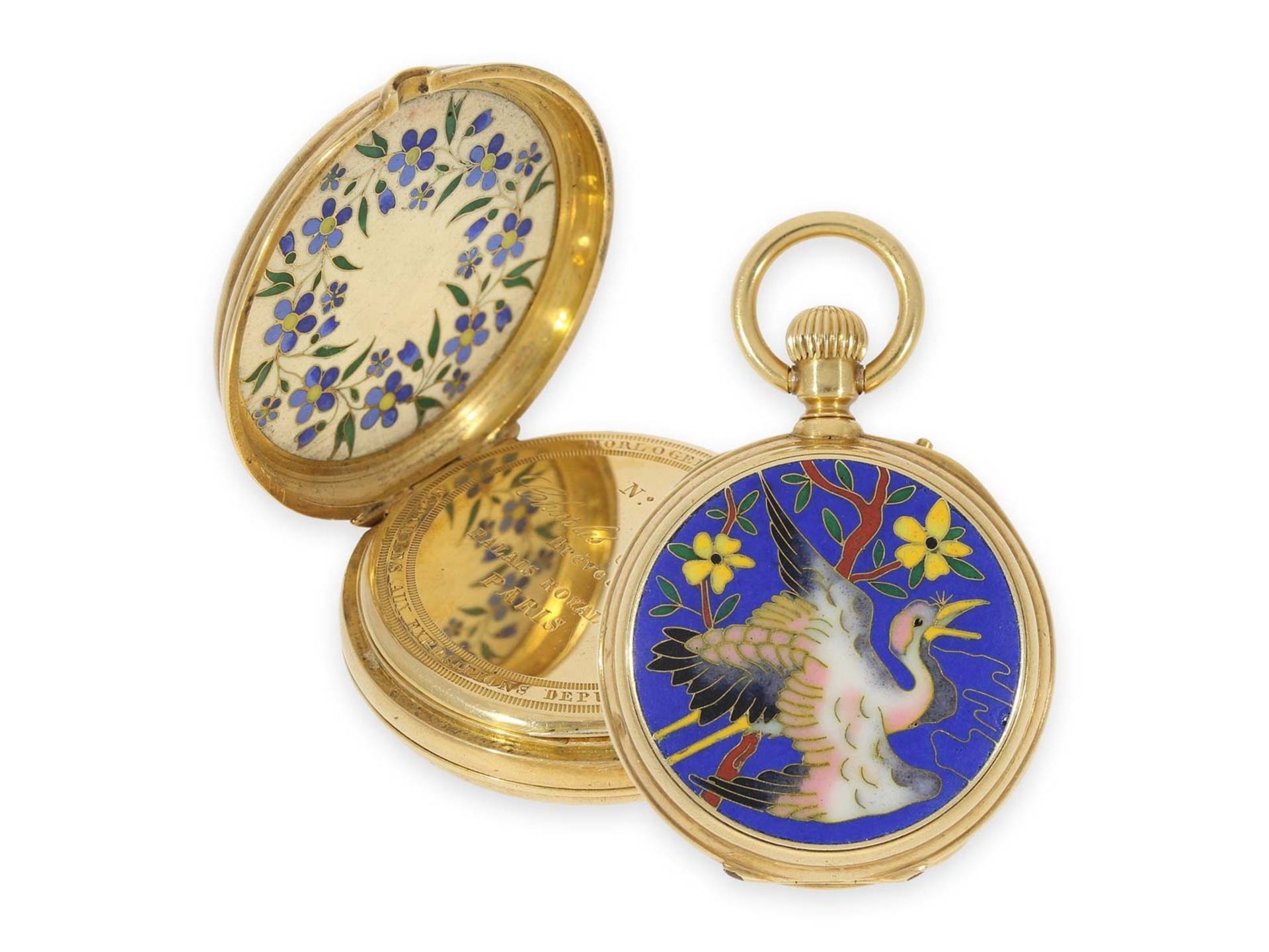 Taschenuhr: einzigartige Gold/Emaille-Taschenuhr für den chinesischen Markt mit Cloisonné-