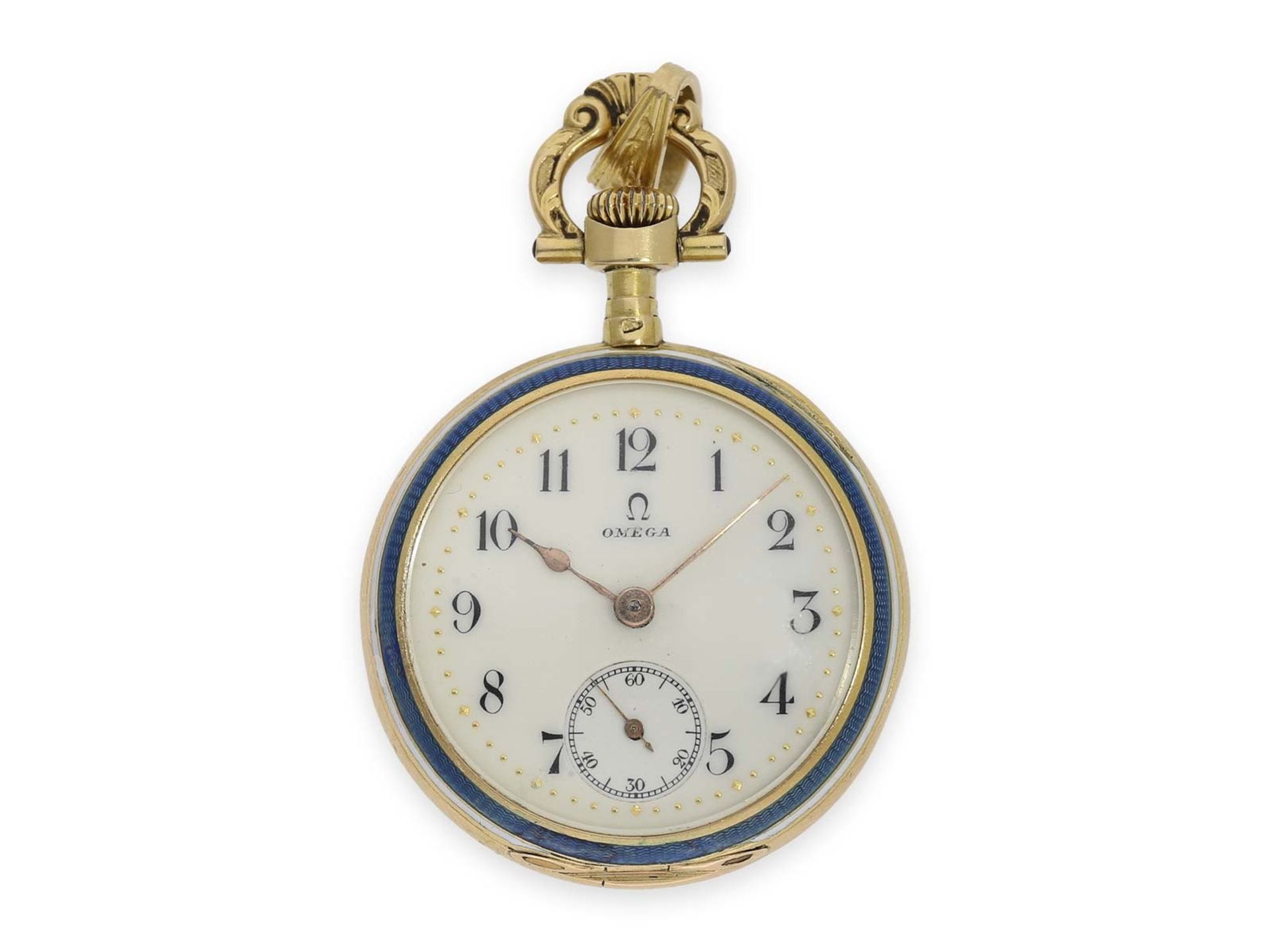 Taschenuhr/Anhängeuhr: extrem rare Omega Gold/Emaille/Platin-Damenuhr mit Diamantbesatz, Art - Bild 2 aus 4