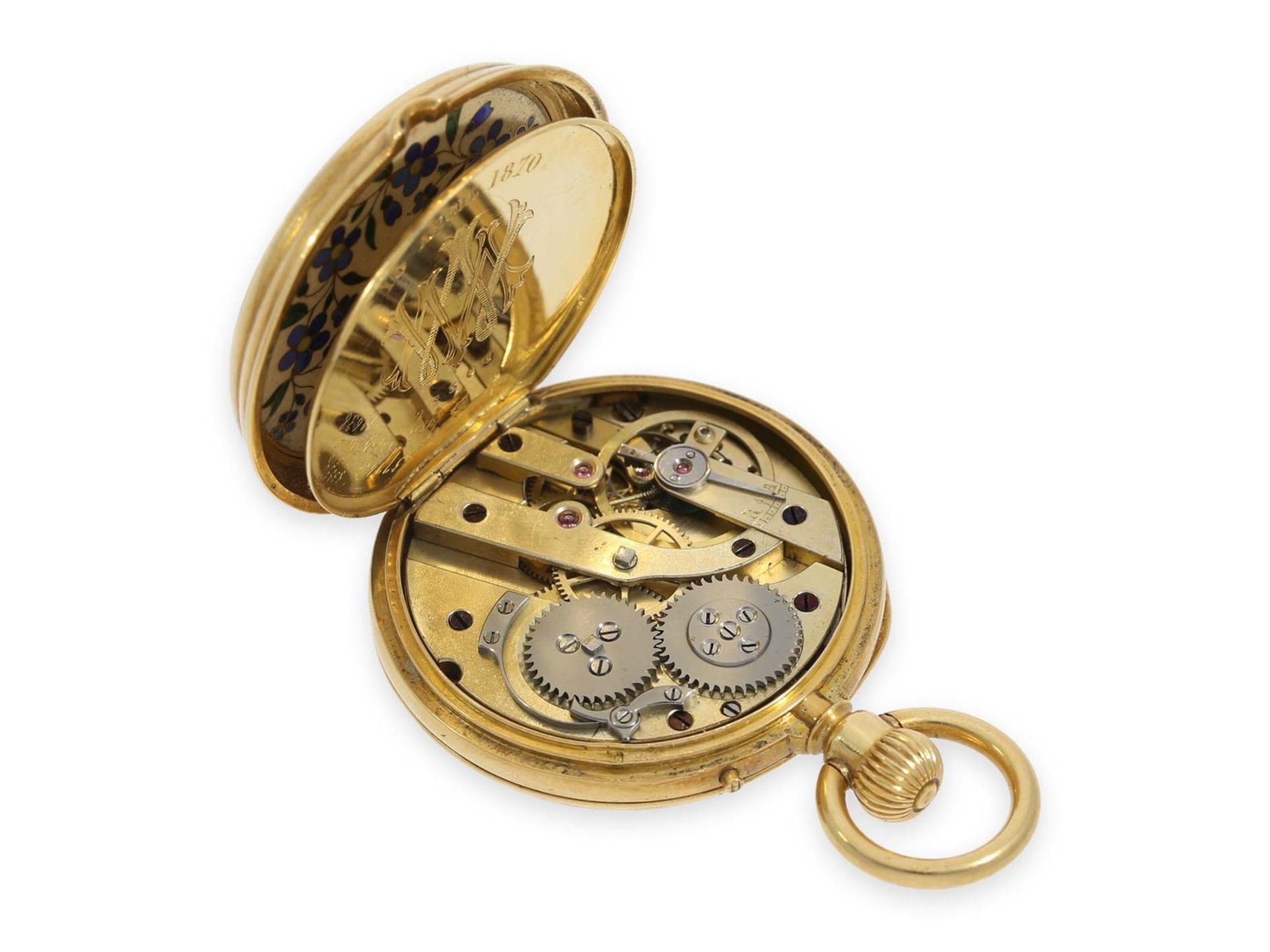 Taschenuhr: einzigartige Gold/Emaille-Taschenuhr für den chinesischen Markt mit Cloisonné- - Bild 5 aus 7