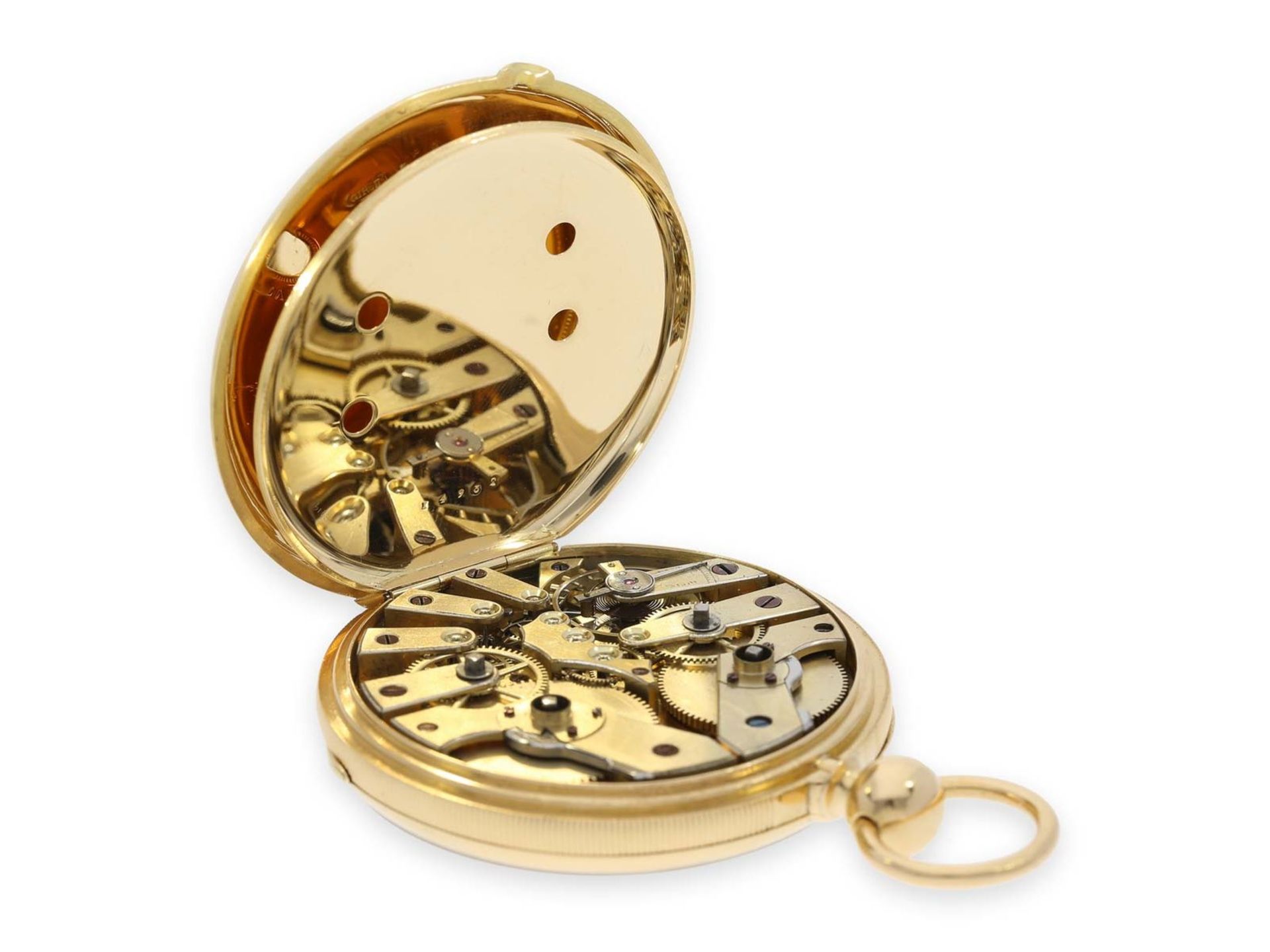 Taschenuhr: einzigartige, frühe Gold/Emaille-Taschenuhr mit Seconde Morte und 2 Zeitzonen, Jacot - Bild 4 aus 6