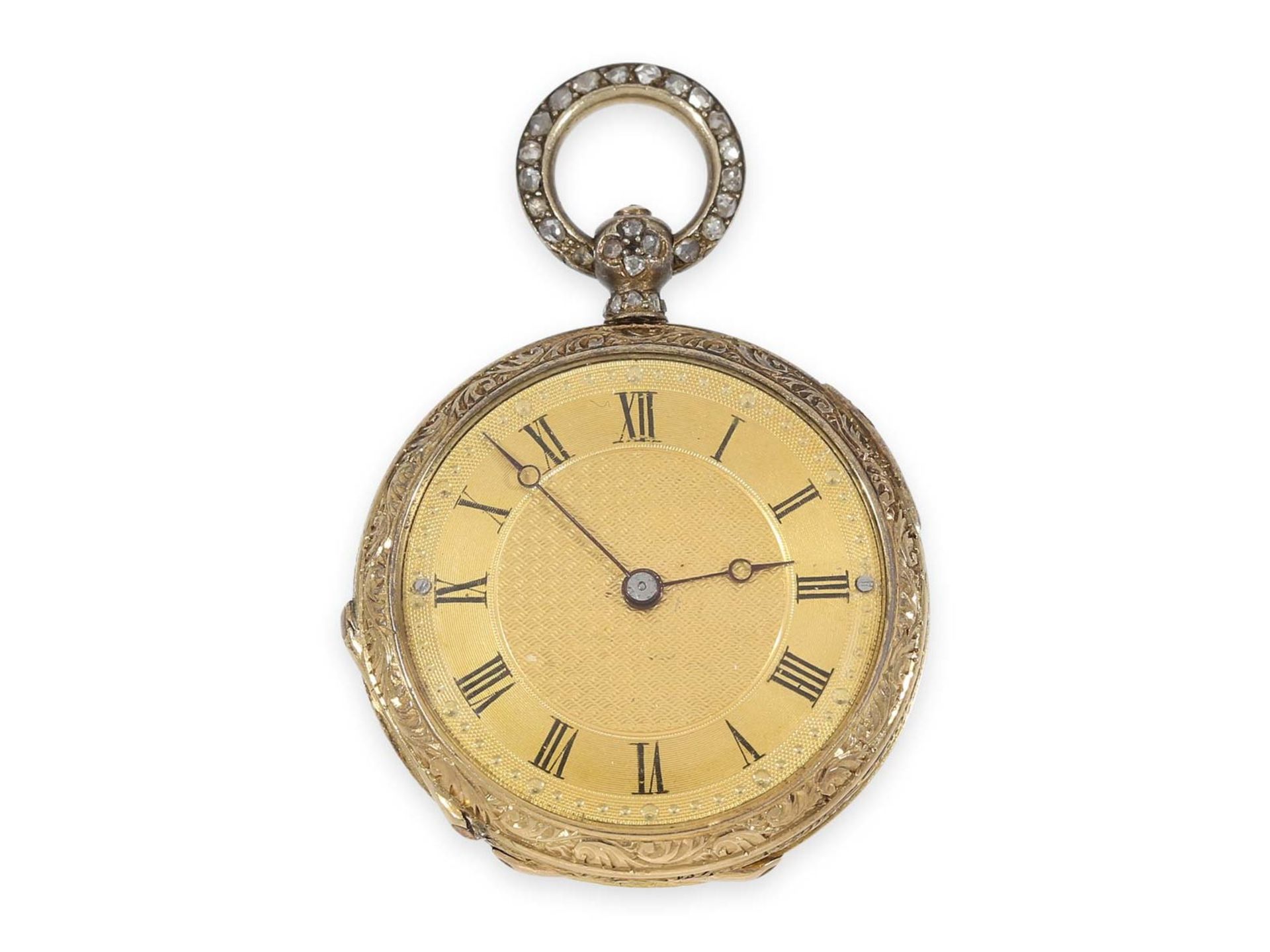 Taschenuhr/Anhängeuhr: äußerst kostbare und einzigartige Gold/Emaille-Damenuhr mit sehr wertvollem - Bild 2 aus 4