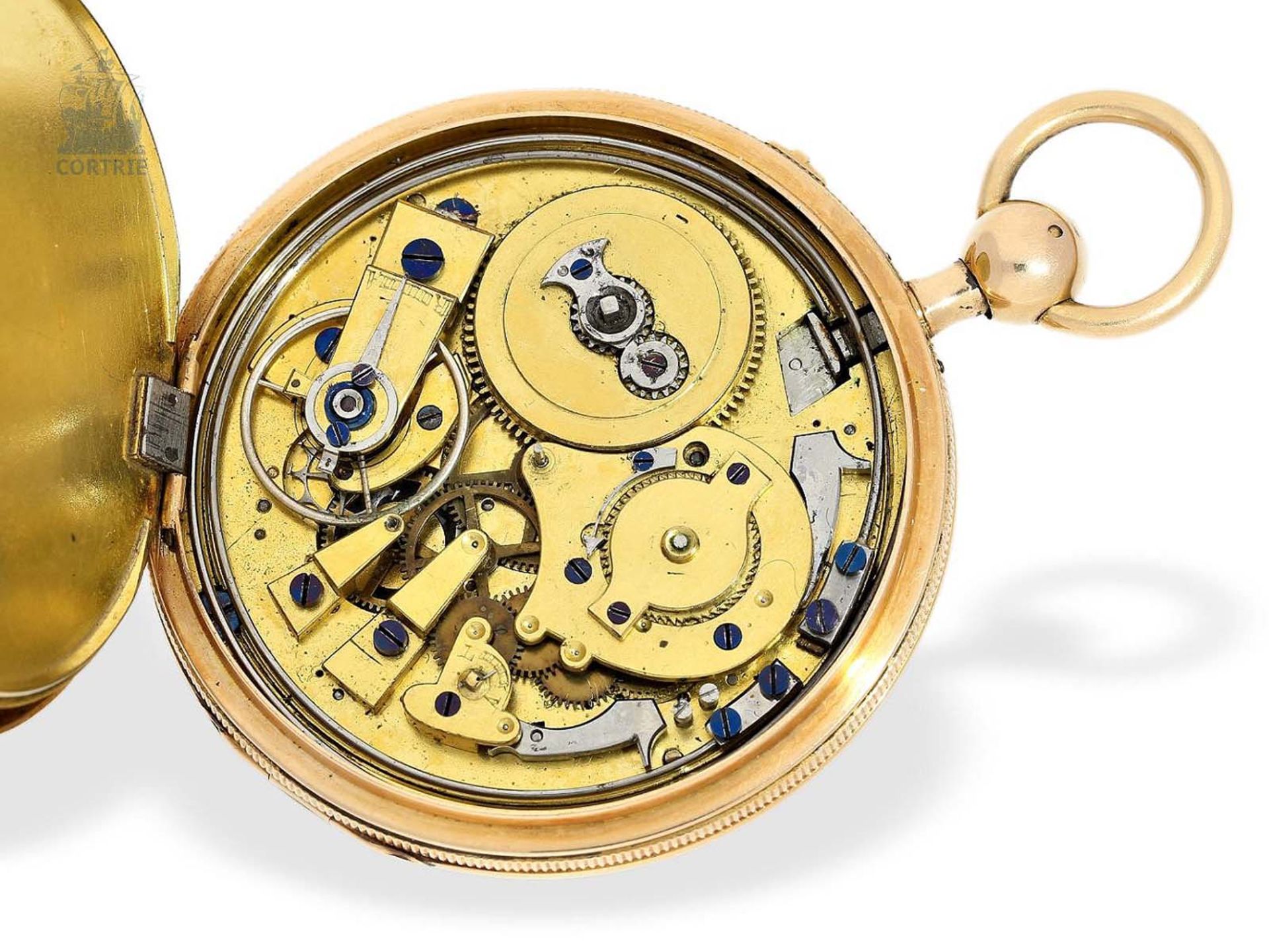 Taschenuhr: hochfeine, große Taschenuhr mit Repetition, 18K Gold, bedeutender Uhrmacher: Houriet & - Bild 2 aus 5