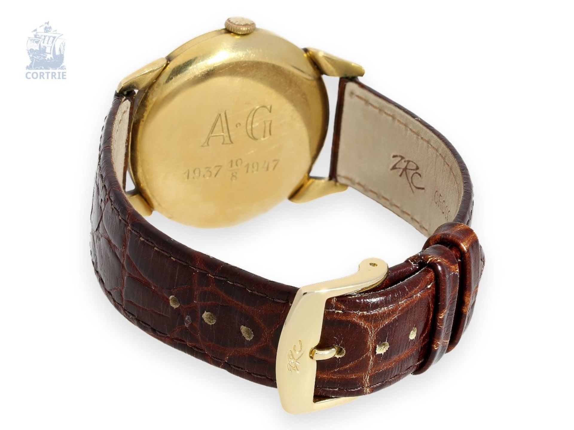 Armbanduhr: frühe, sehr seltene Herrenarmbanduhr mit Originalbox, E.Gübelin Lucerne, 1947Ca. Ø34, - Bild 2 aus 4