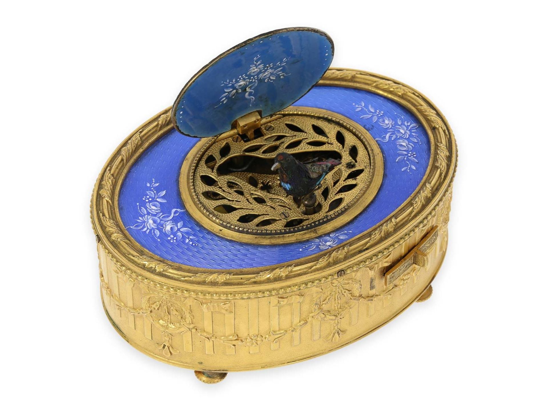 Singvogeldose: museale, extrem seltene, außergewöhnlich frühe Genfer Singvogeldose mit blauer - Image 2 of 5