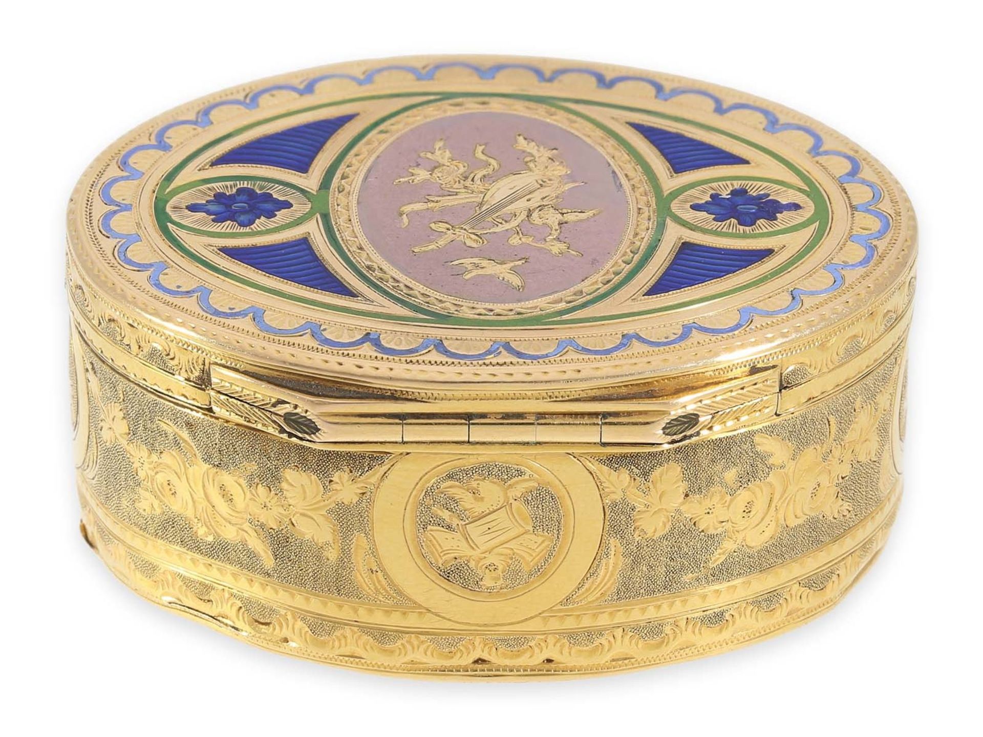 Schnupftabakdose: museale, exquisite Gold/Emaille-Schnupftabakdose, 20K Gold, Punze "MC mit - Bild 2 aus 11